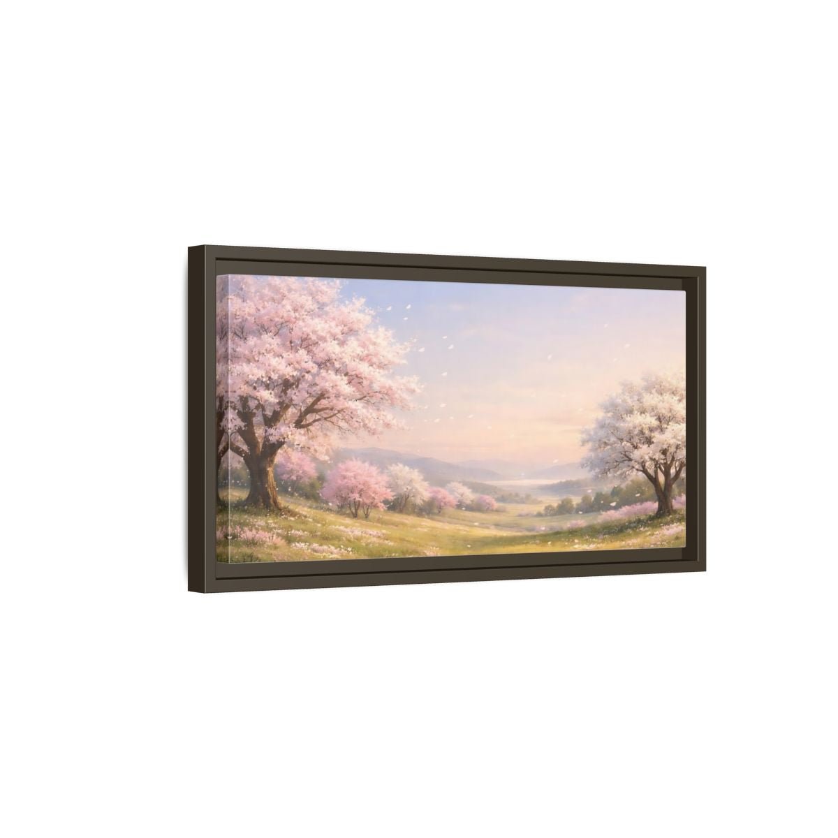 Landscape Nature Cherry Blossoms Pink - Framed Canvas Wall Art Print - YesArtYes