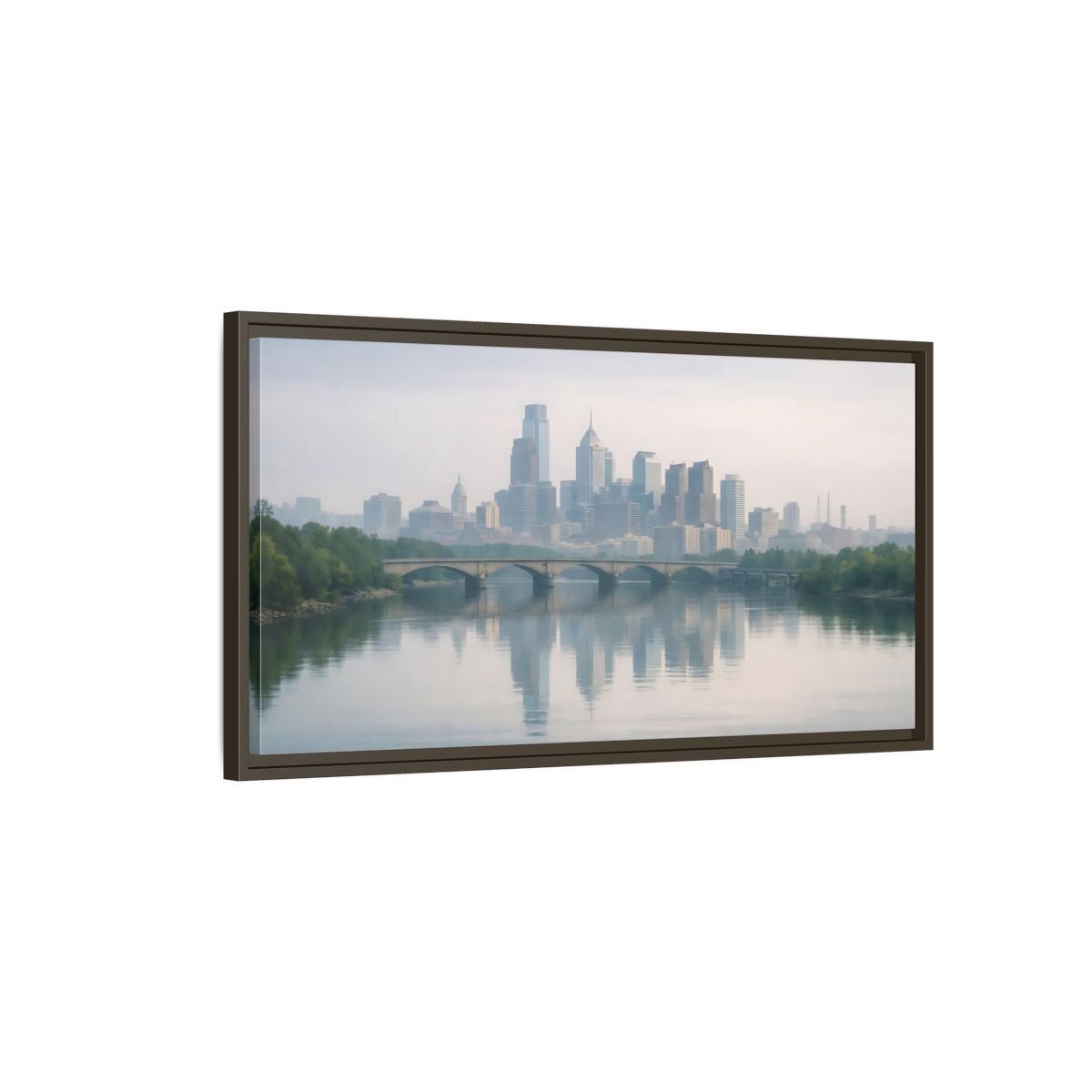 Landscape Nature City Skyline Blue Gray - Framed Canvas Wall Art Print - YesArtYes