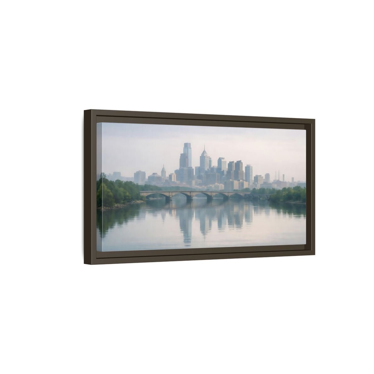 Landscape Nature City Skyline Blue Gray - Framed Canvas Wall Art Print - YesArtYes