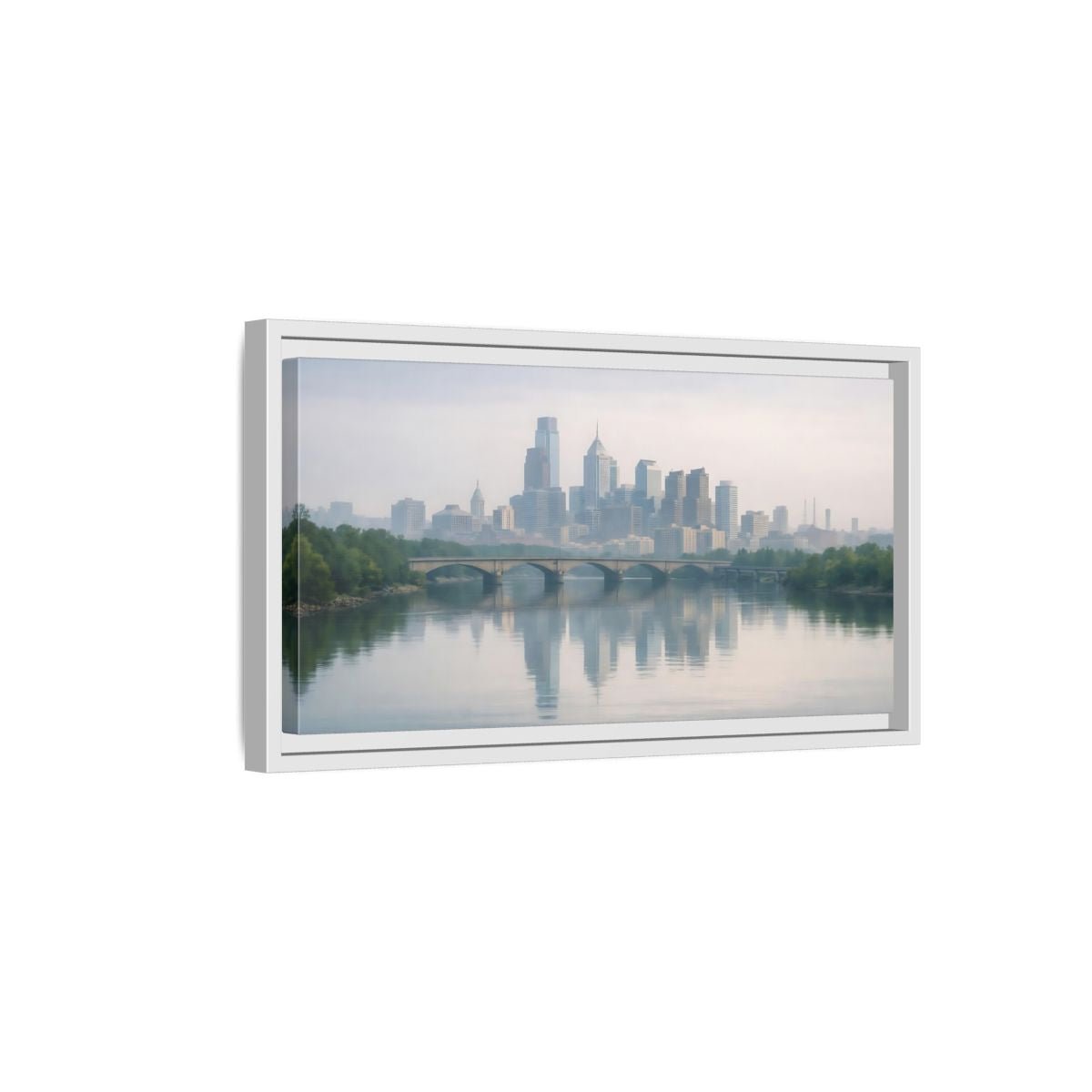 Landscape Nature City Skyline Blue Gray - Framed Canvas Wall Art Print - YesArtYes