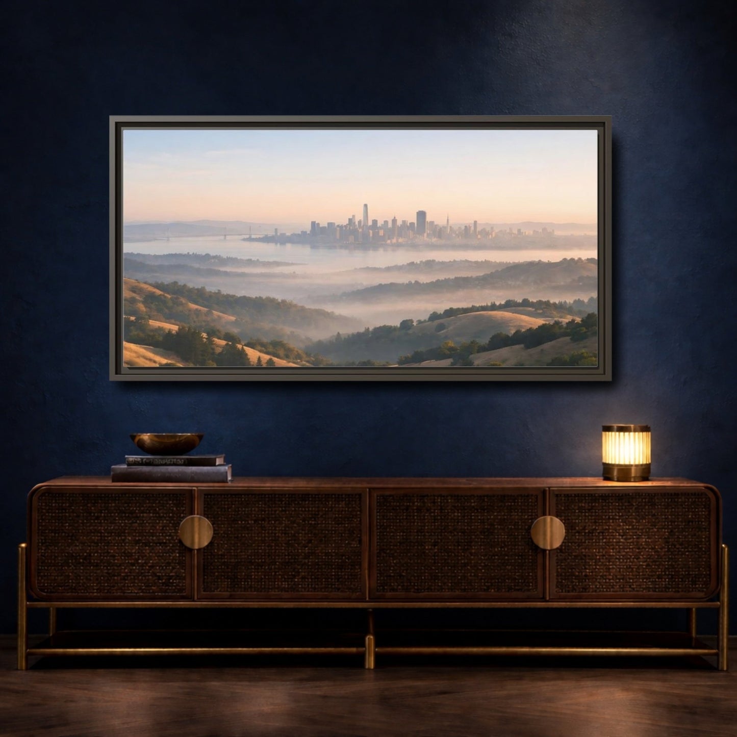 Landscape Nature City Skyline Misty View - Framed Canvas Wall Art Print - YesArtYes
