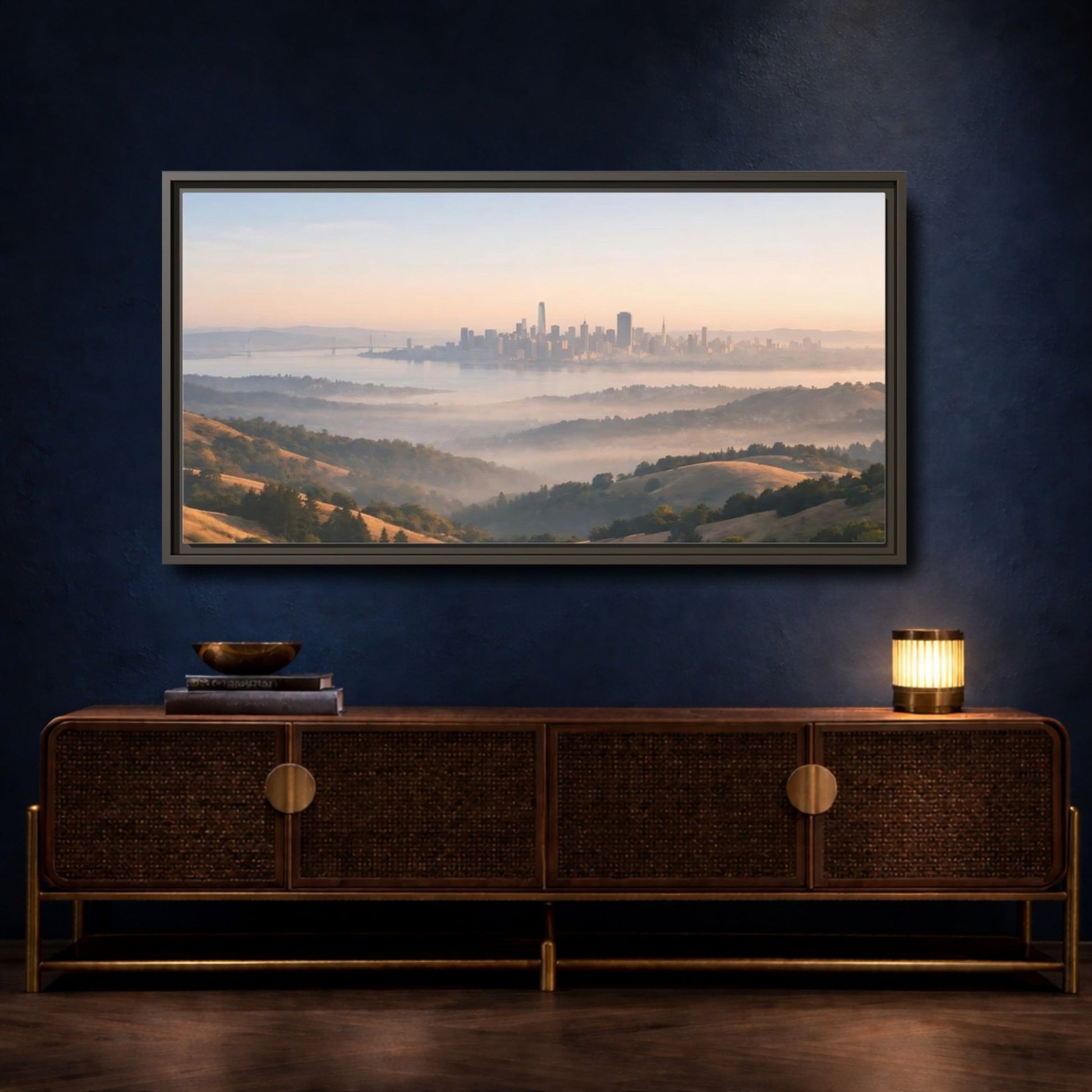 Landscape Nature City Skyline Misty View - Framed Canvas Wall Art Print - YesArtYes