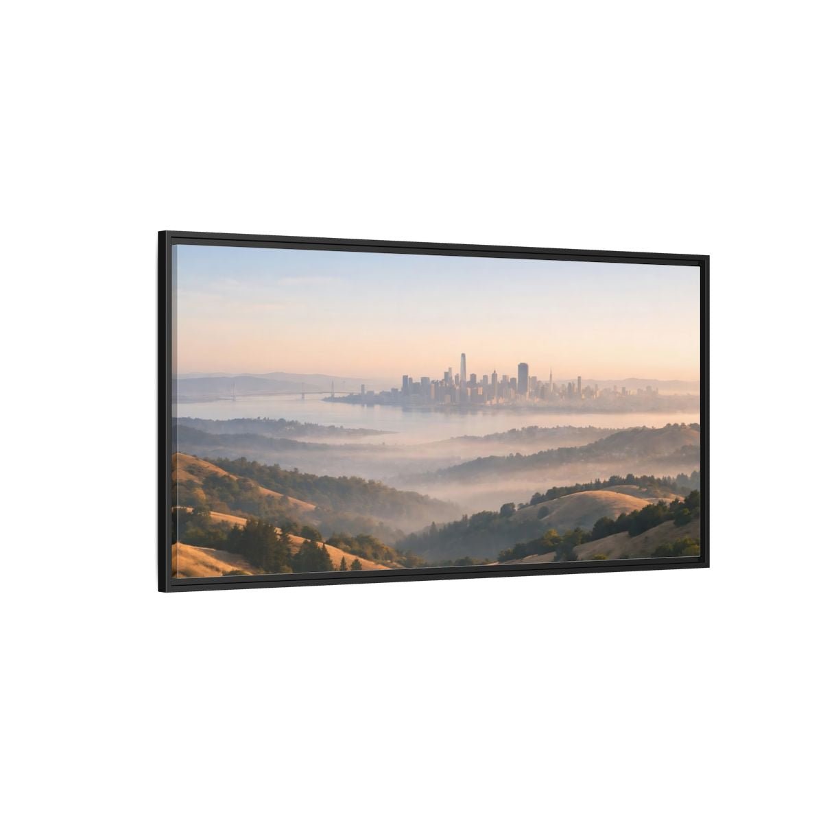 Landscape Nature City Skyline Misty View - Framed Canvas Wall Art Print - YesArtYes