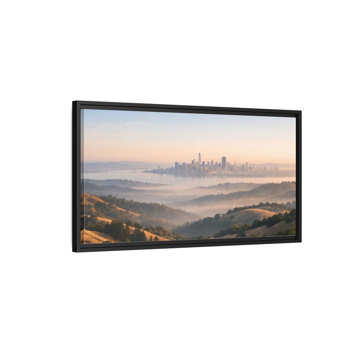 Landscape Nature City Skyline Misty View - Framed Canvas Wall Art Print - YesArtYes