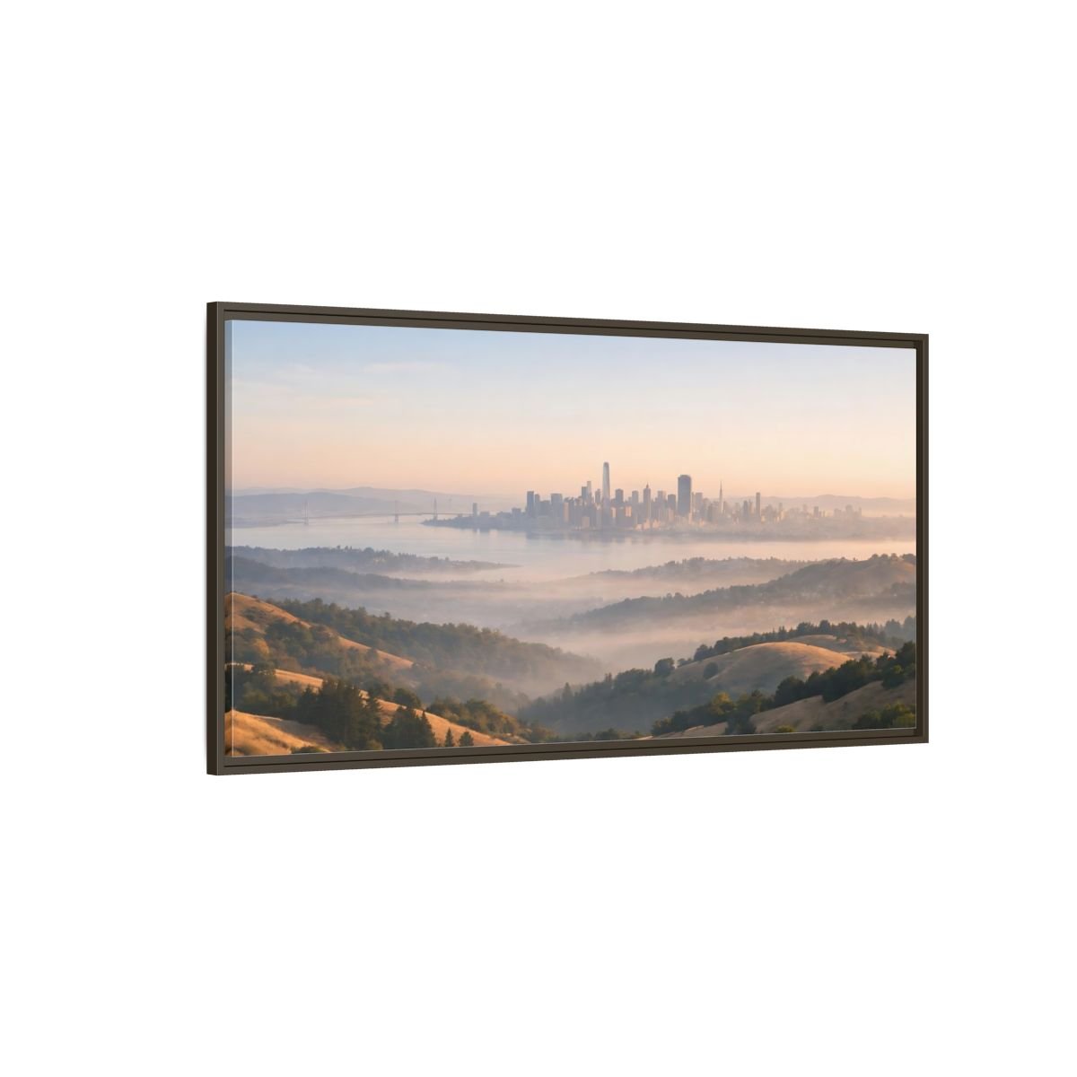 Landscape Nature City Skyline Misty View - Framed Canvas Wall Art Print - YesArtYes