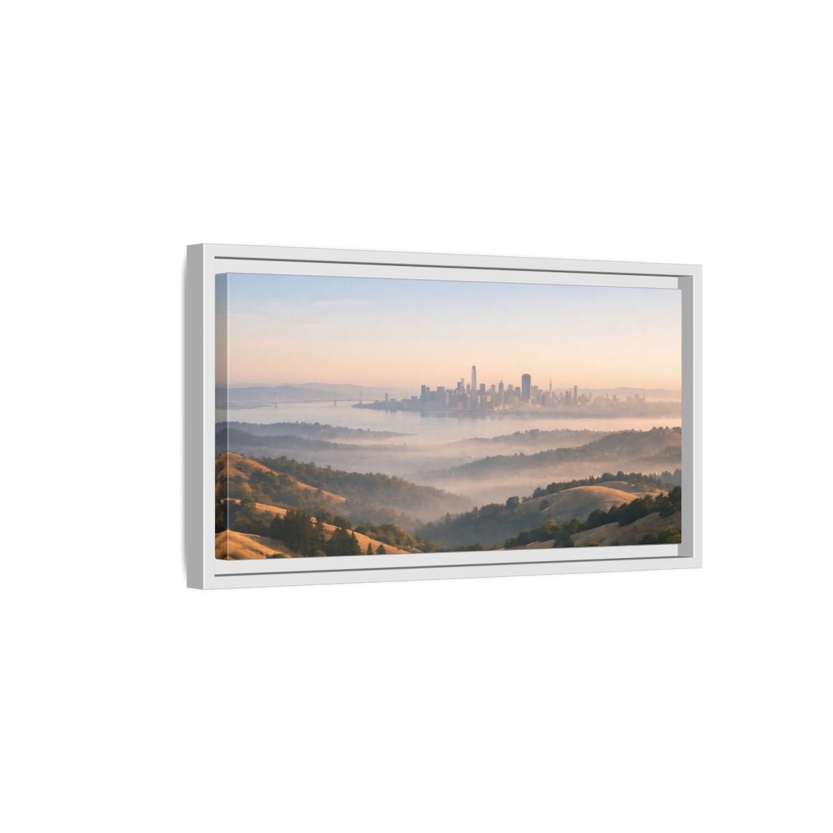 Landscape Nature City Skyline Misty View - Framed Canvas Wall Art Print - YesArtYes