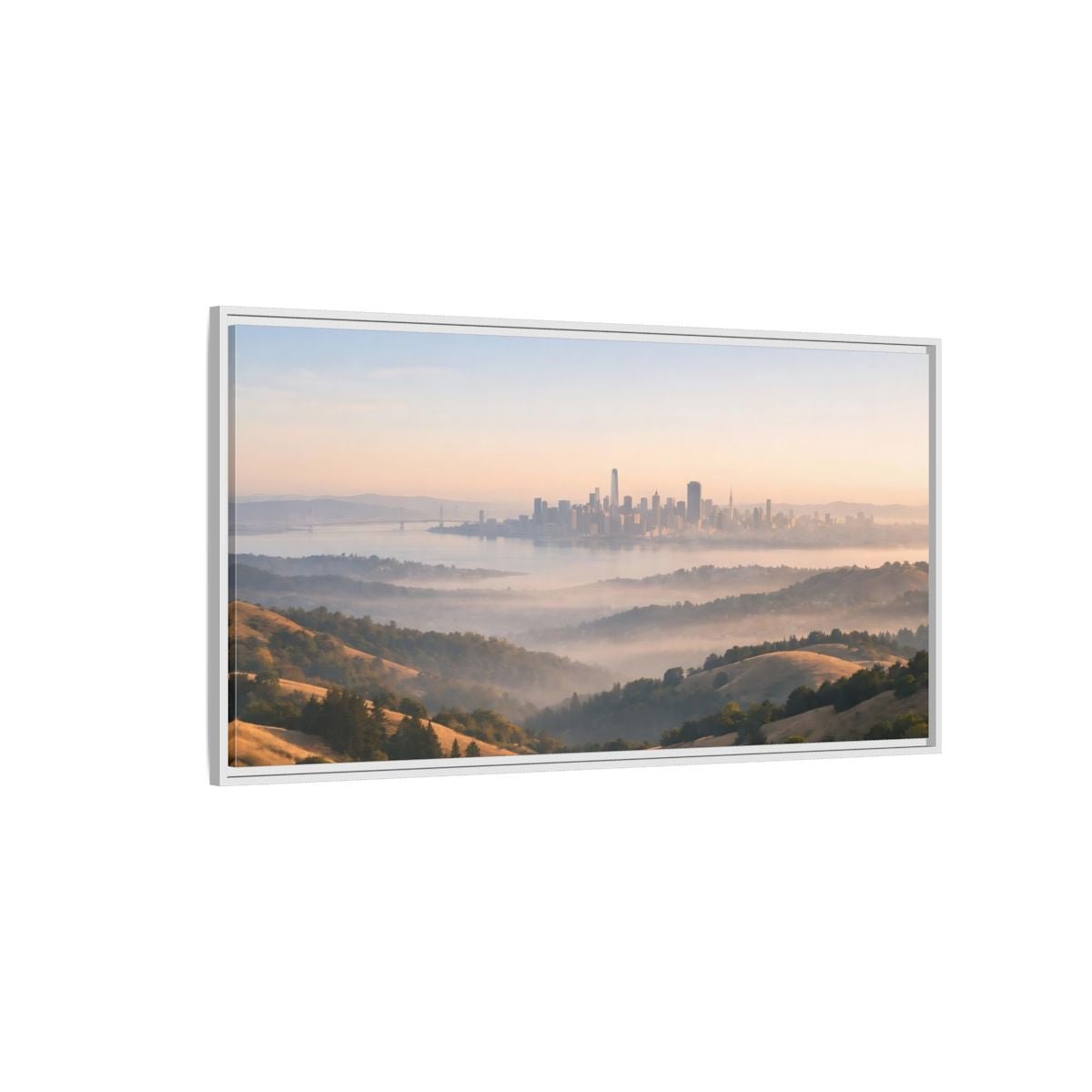 Landscape Nature City Skyline Misty View - Framed Canvas Wall Art Print - YesArtYes