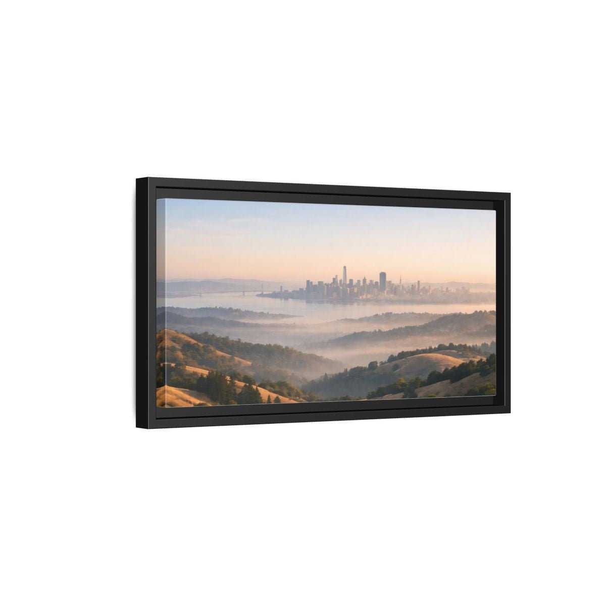 Landscape Nature City Skyline Misty View - Framed Canvas Wall Art Print - YesArtYes
