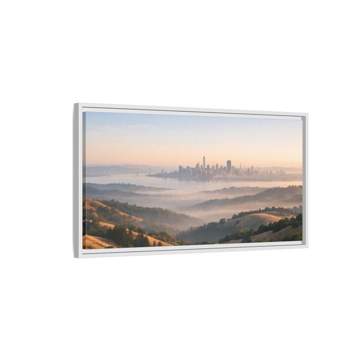 Landscape Nature City Skyline Misty View - Framed Canvas Wall Art Print - YesArtYes