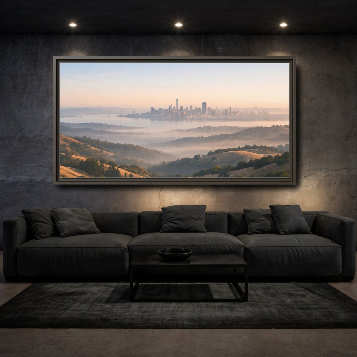 Landscape Nature City Skyline Misty View - Framed Canvas Wall Art Print - YesArtYes