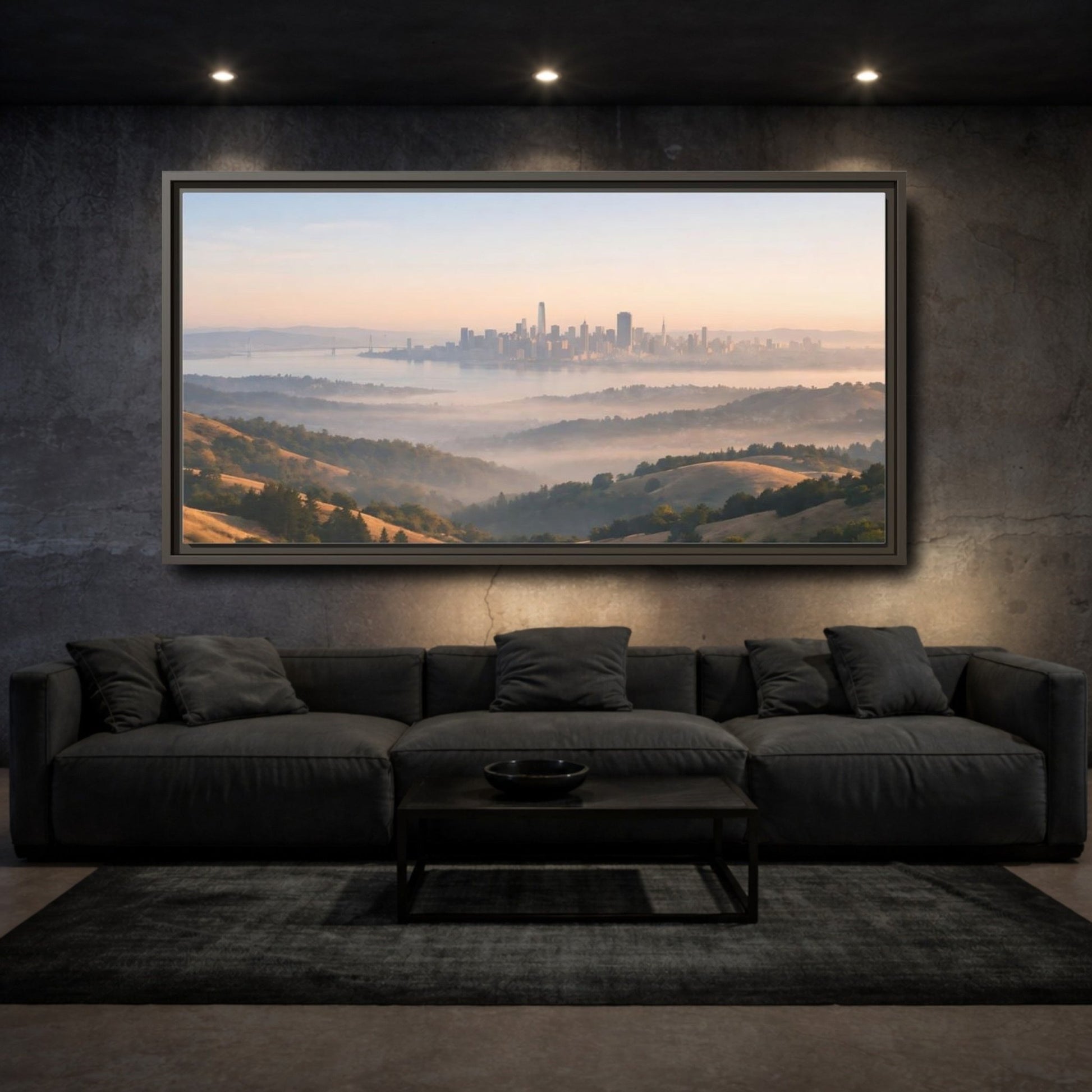 Landscape Nature City Skyline Misty View - Framed Canvas Wall Art Print - YesArtYes