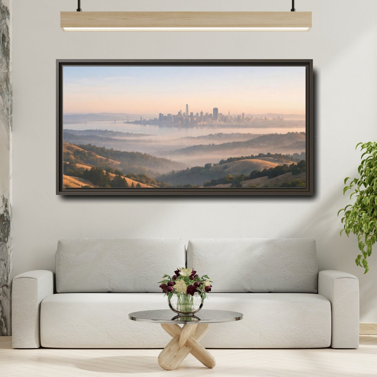 Landscape Nature City Skyline Misty View - Framed Canvas Wall Art Print - YesArtYes