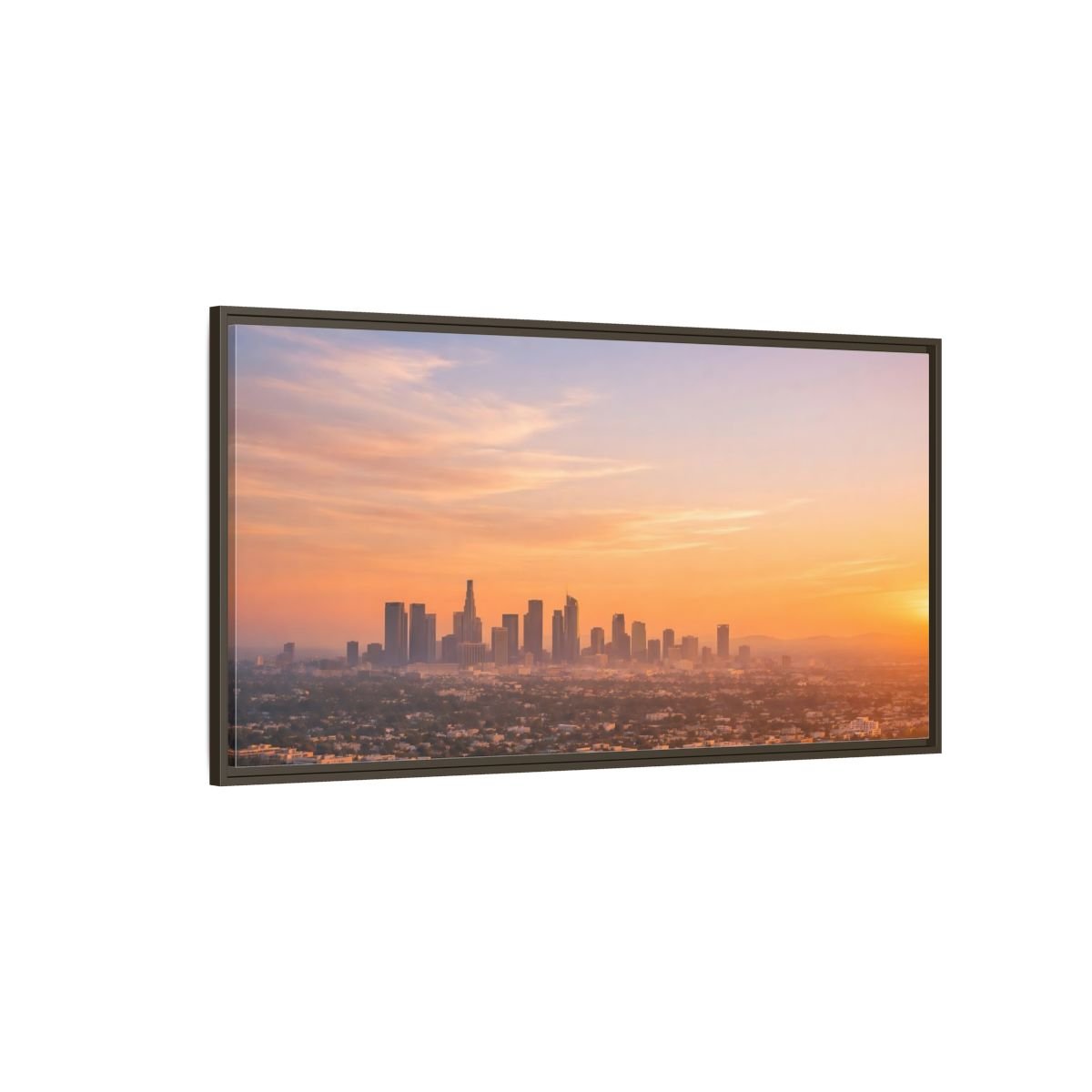 Landscape Nature City Skyline Orange And - Framed Canvas Wall Art Print - YesArtYes
