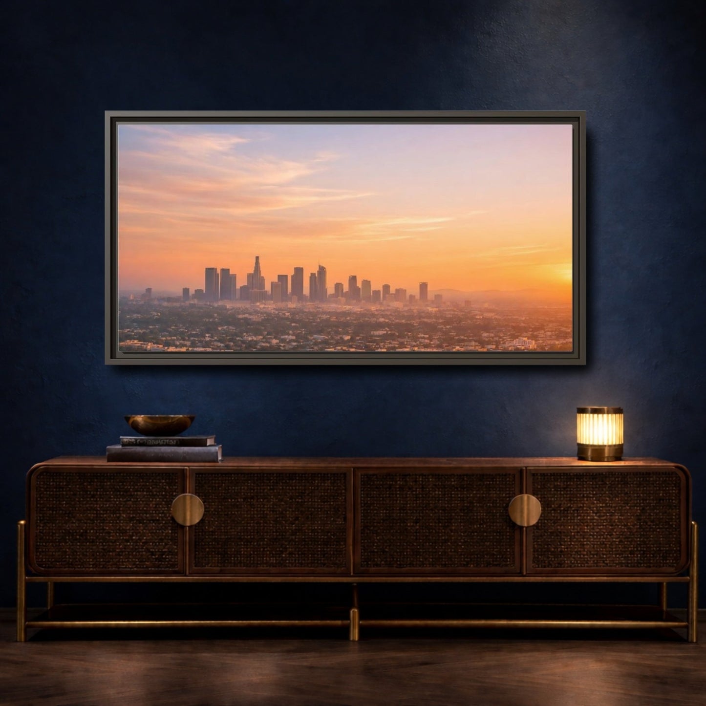 Landscape Nature City Skyline Orange And - Framed Canvas Wall Art Print - YesArtYes