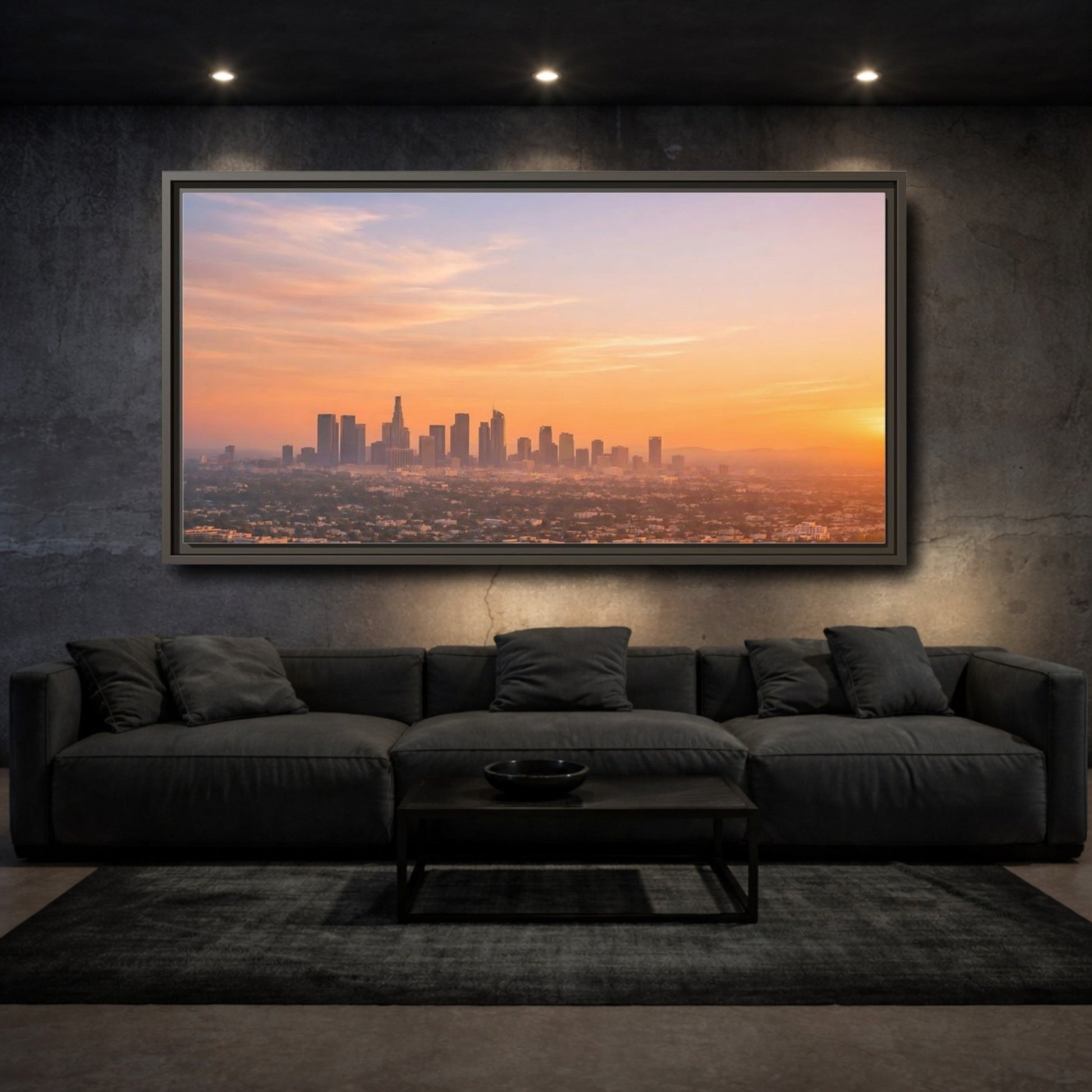 Landscape Nature City Skyline Orange And - Framed Canvas Wall Art Print - YesArtYes