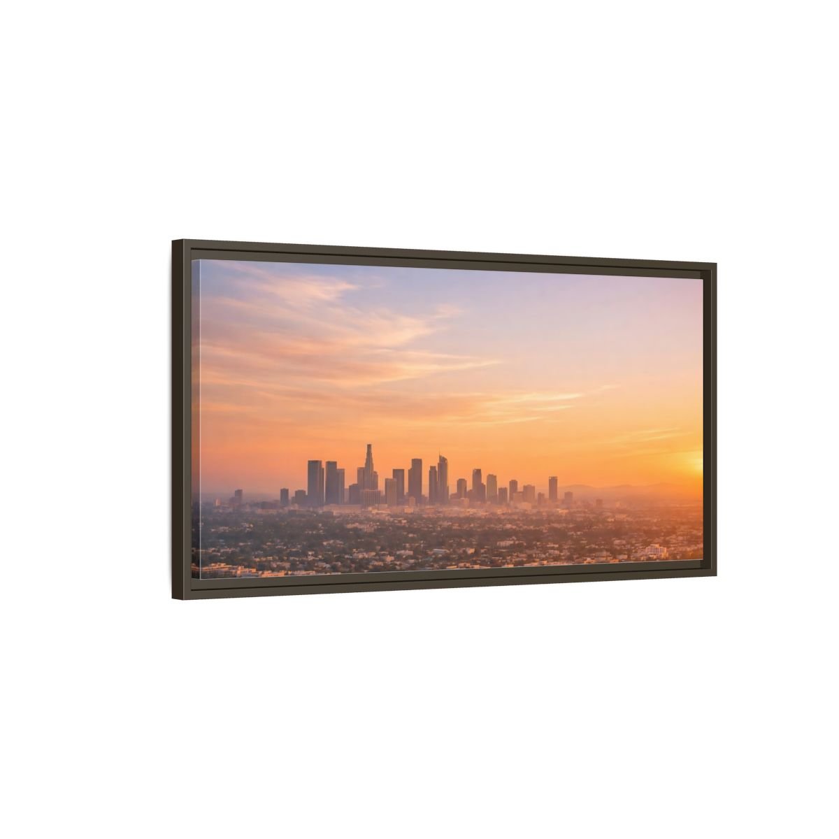 Landscape Nature City Skyline Orange And - Framed Canvas Wall Art Print - YesArtYes