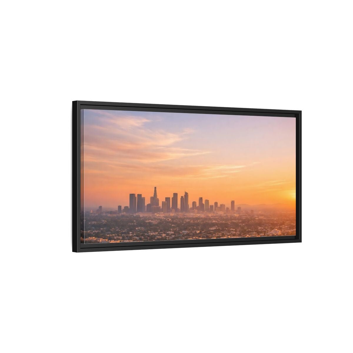 Landscape Nature City Skyline Orange And - Framed Canvas Wall Art Print - YesArtYes
