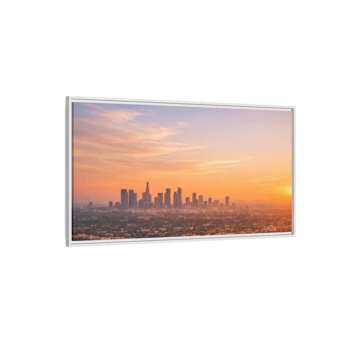 Landscape Nature City Skyline Orange And - Framed Canvas Wall Art Print - YesArtYes