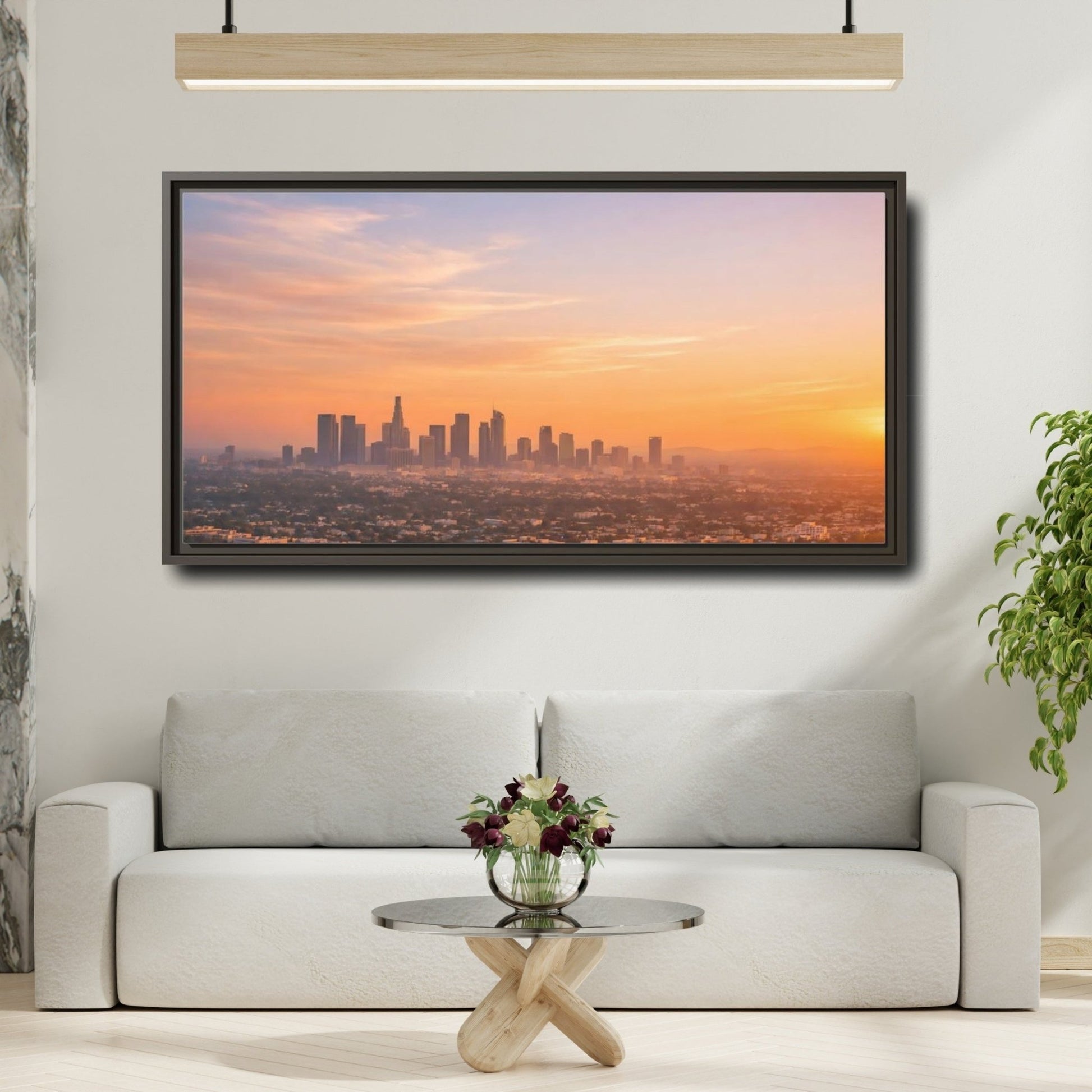 Landscape Nature City Skyline Orange And - Framed Canvas Wall Art Print - YesArtYes