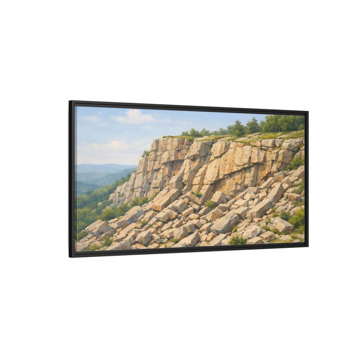 Landscape Nature Cliff Beige And Green - Framed Canvas Wall Art Print - YesArtYes