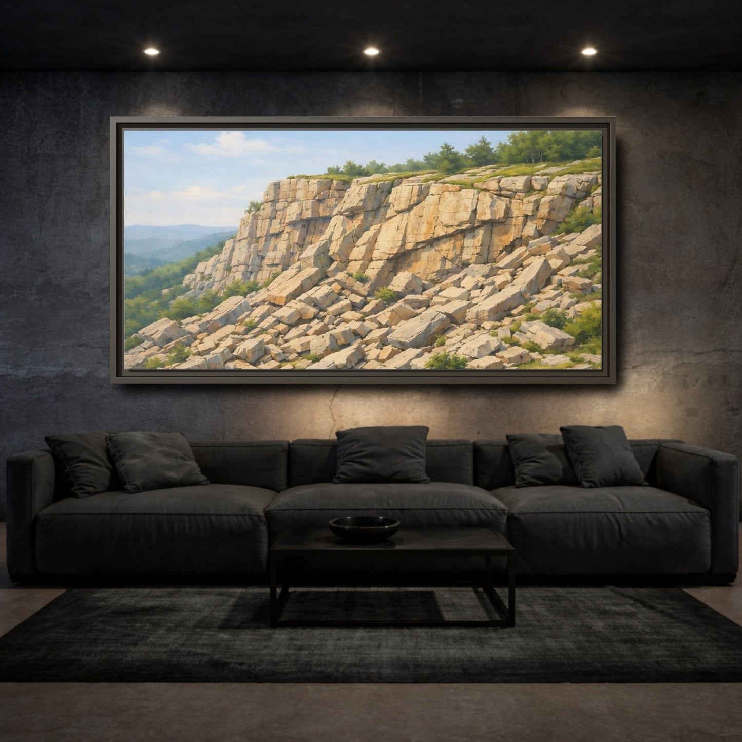 Landscape Nature Cliff Beige And Green - Framed Canvas Wall Art Print - YesArtYes