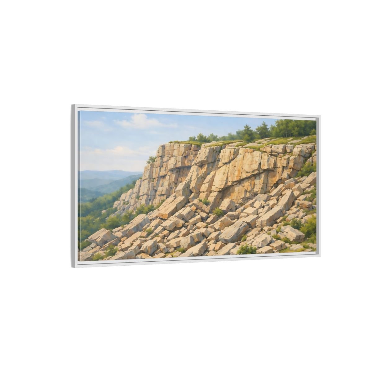 Landscape Nature Cliff Beige And Green - Framed Canvas Wall Art Print - YesArtYes