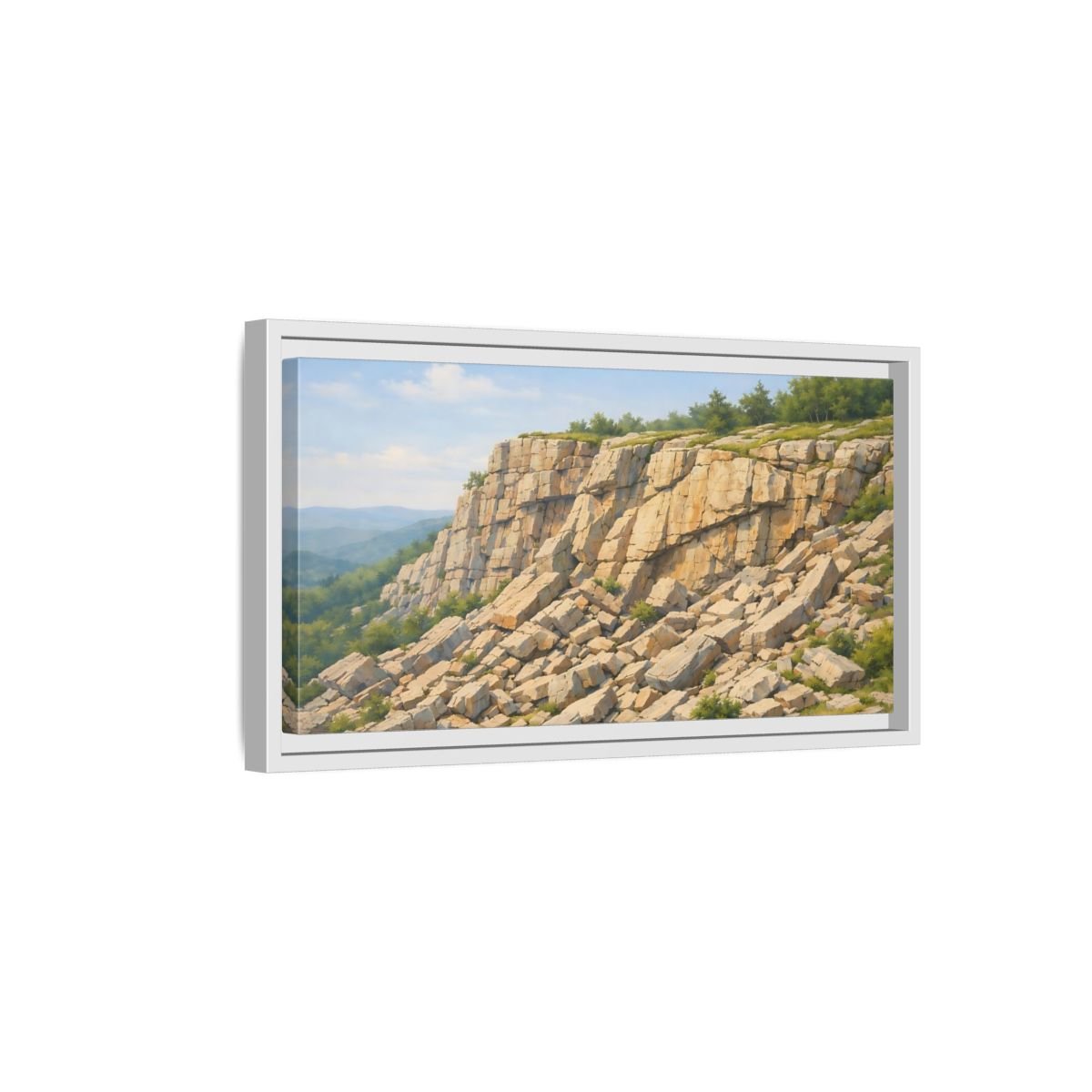 Landscape Nature Cliff Beige And Green - Framed Canvas Wall Art Print - YesArtYes