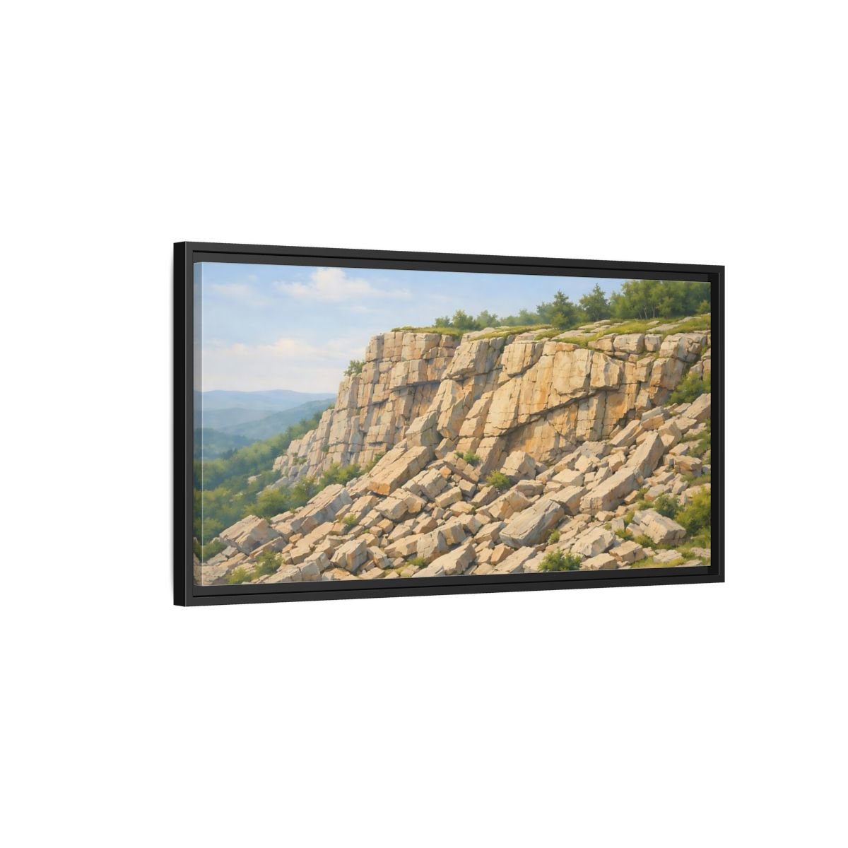 Landscape Nature Cliff Beige And Green - Framed Canvas Wall Art Print - YesArtYes