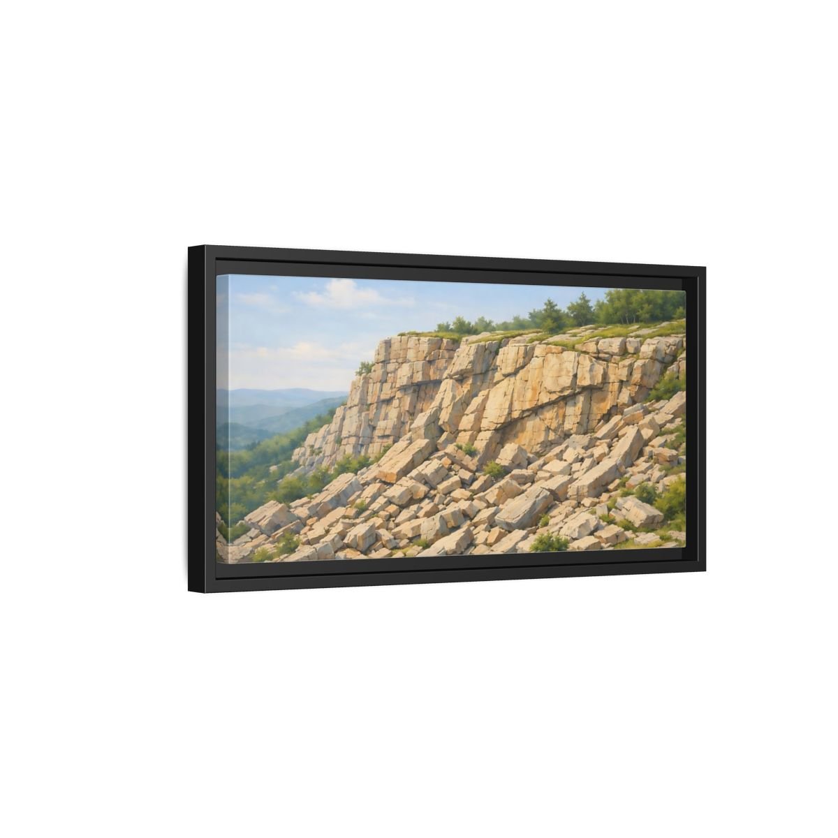 Landscape Nature Cliff Beige And Green - Framed Canvas Wall Art Print - YesArtYes