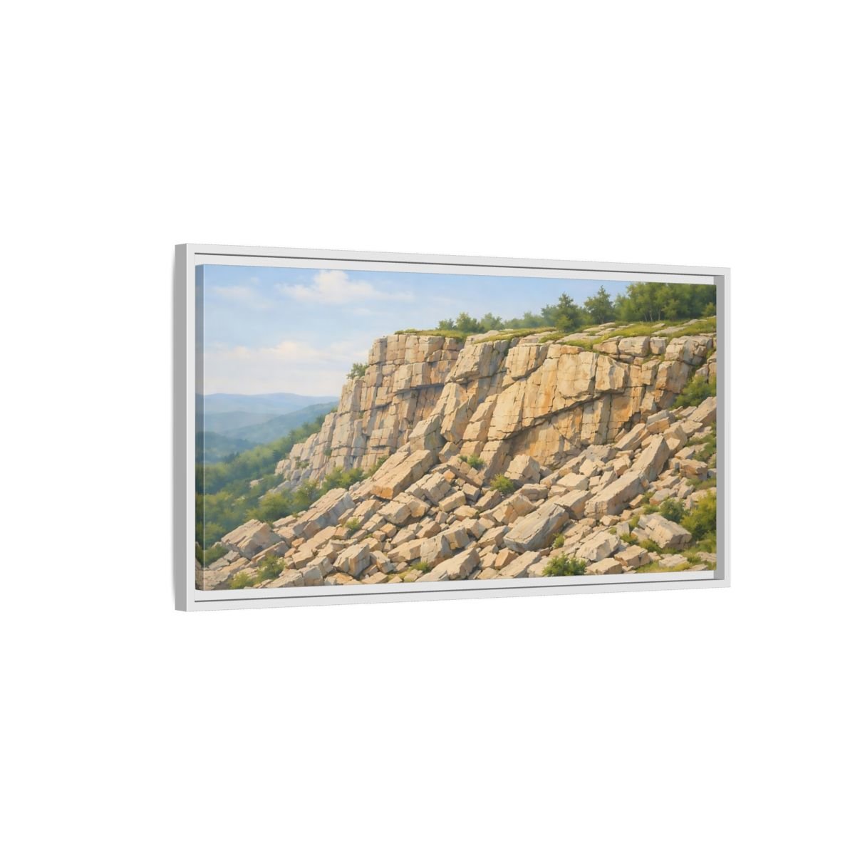 Landscape Nature Cliff Beige And Green - Framed Canvas Wall Art Print - YesArtYes