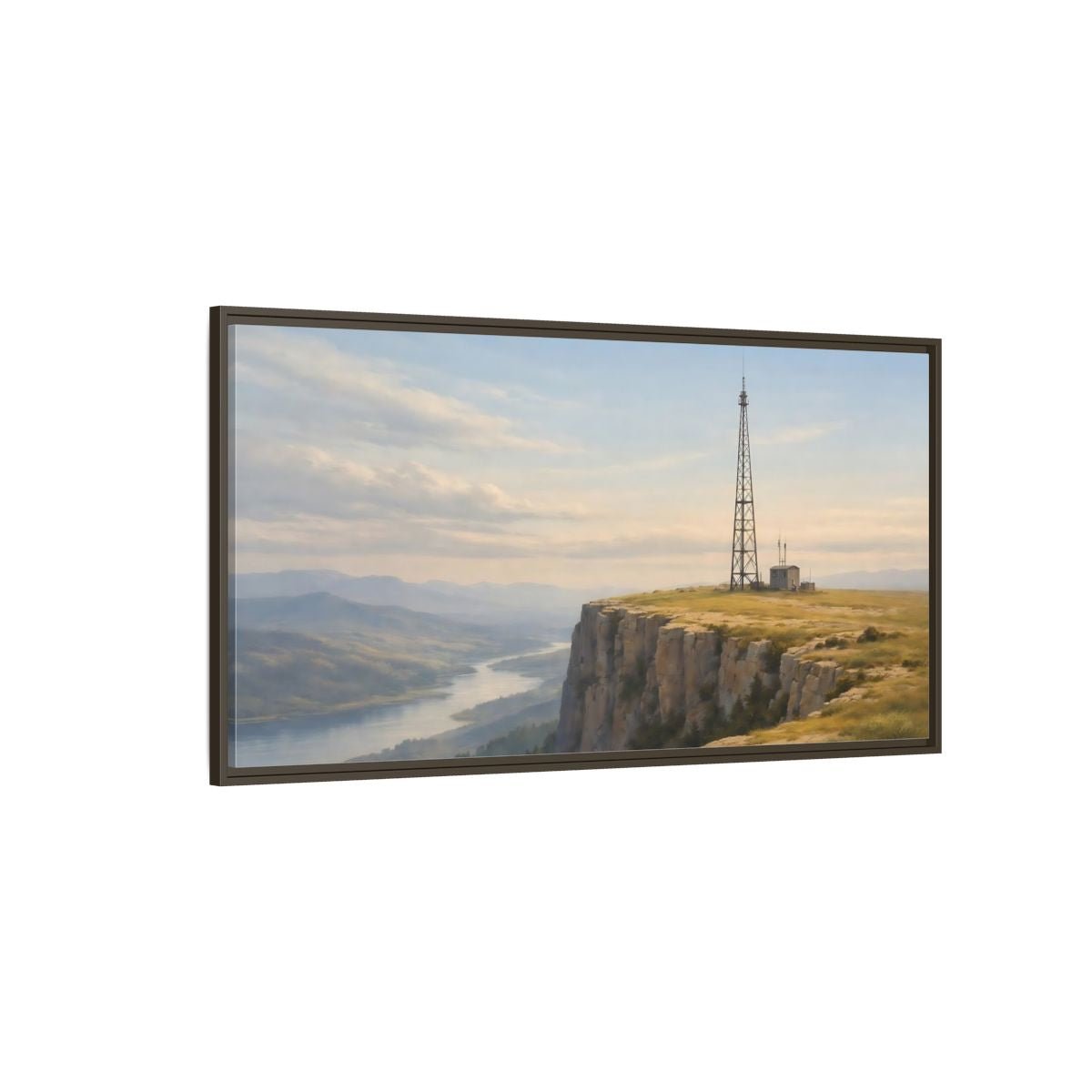 Landscape Nature Cliffside View Mountain River - Framed Canvas Wall Art Print - YesArtYes