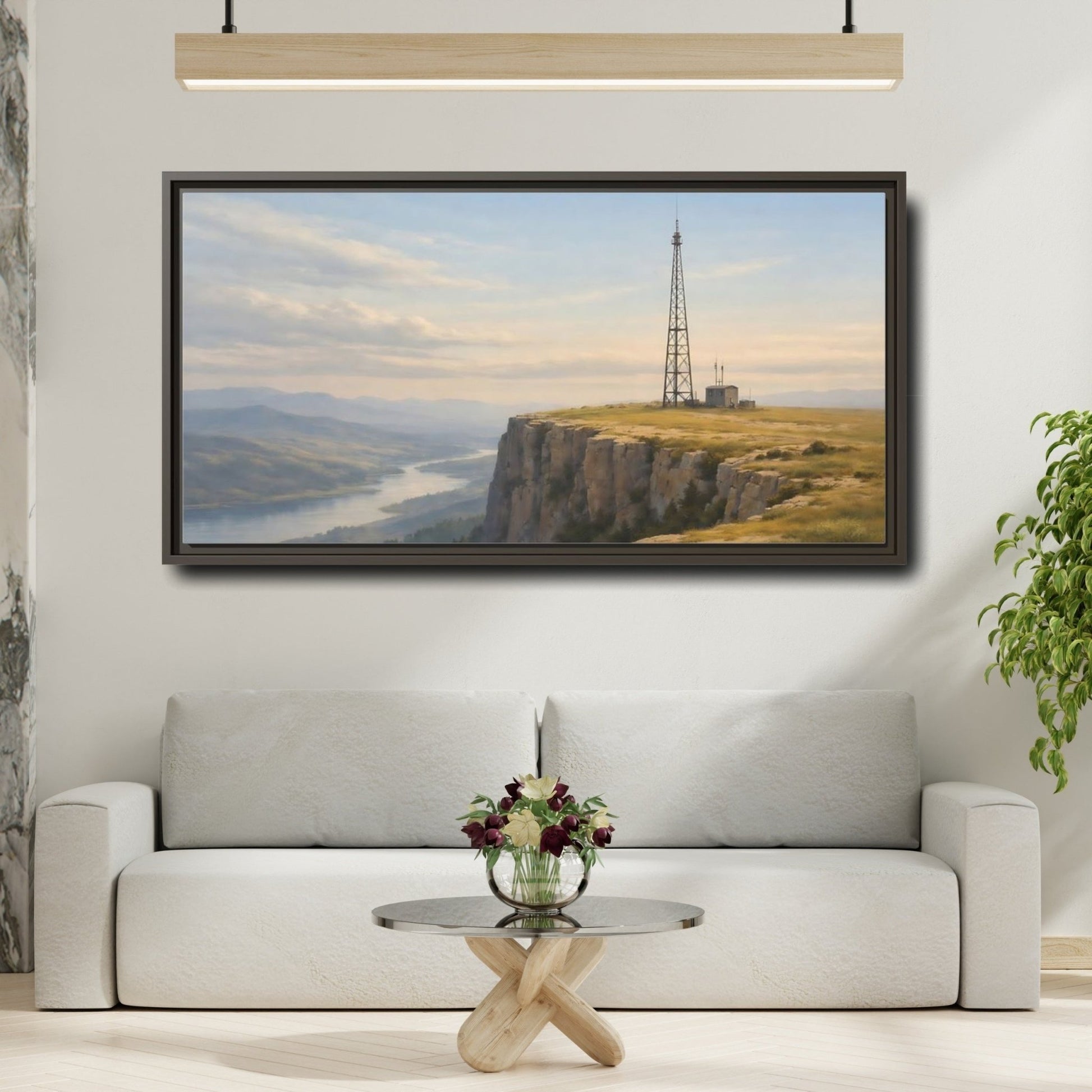 Landscape Nature Cliffside View Mountain River - Framed Canvas Wall Art Print - YesArtYes