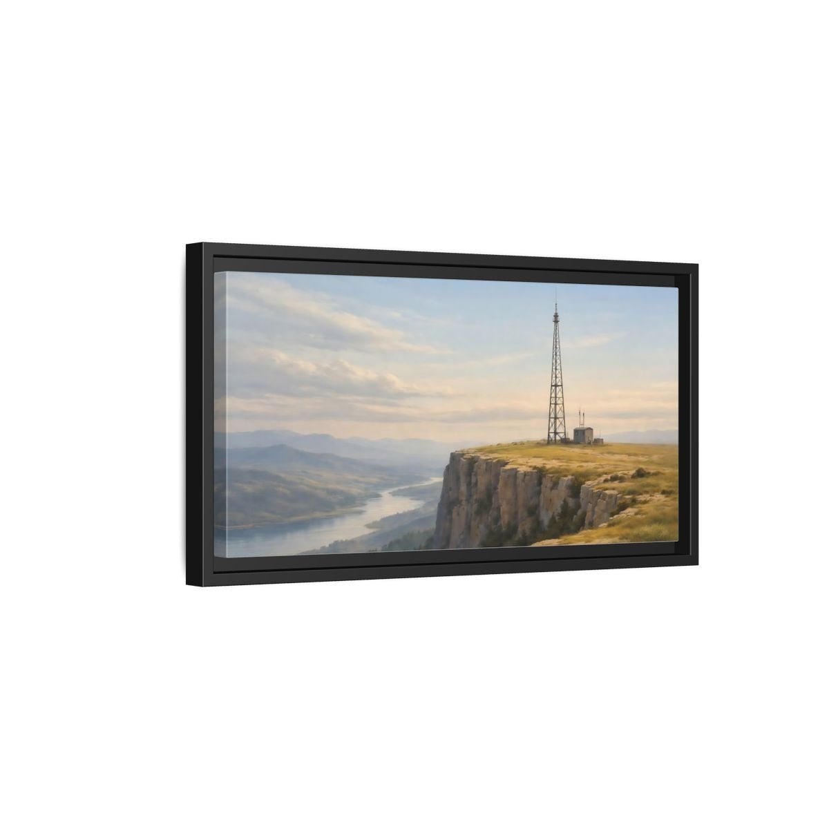 Landscape Nature Cliffside View Mountain River - Framed Canvas Wall Art Print - YesArtYes