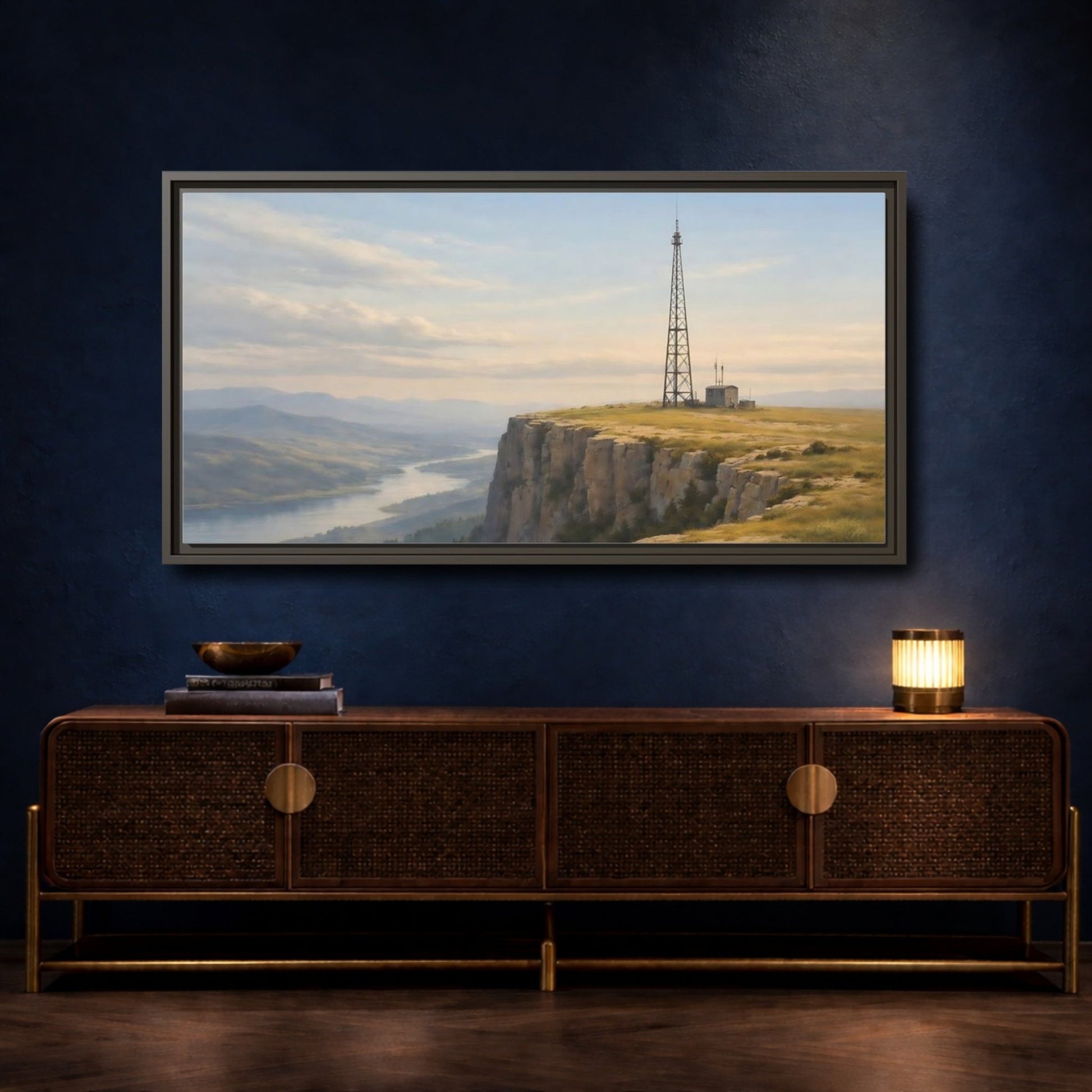 Landscape Nature Cliffside View Mountain River - Framed Canvas Wall Art Print - YesArtYes