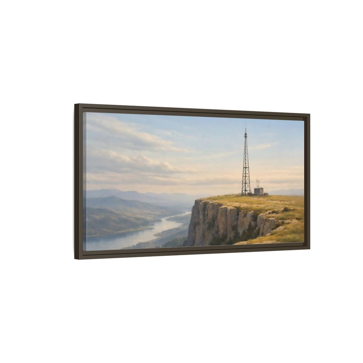Landscape Nature Cliffside View Mountain River - Framed Canvas Wall Art Print - YesArtYes