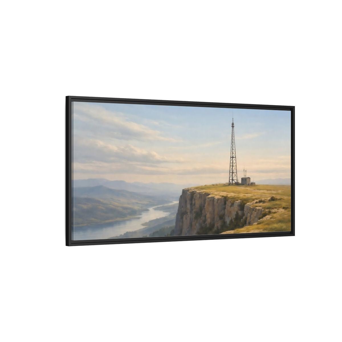 Landscape Nature Cliffside View Mountain River - Framed Canvas Wall Art Print - YesArtYes