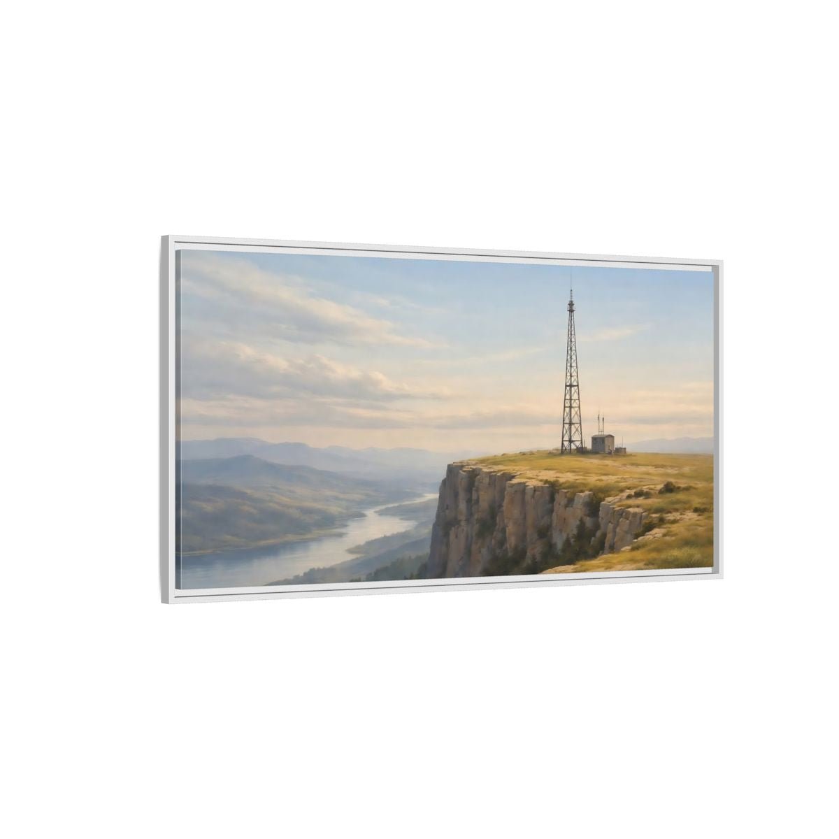 Landscape Nature Cliffside View Mountain River - Framed Canvas Wall Art Print - YesArtYes