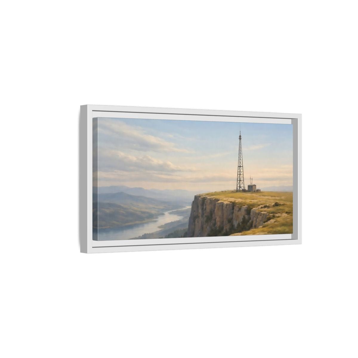Landscape Nature Cliffside View Mountain River - Framed Canvas Wall Art Print - YesArtYes