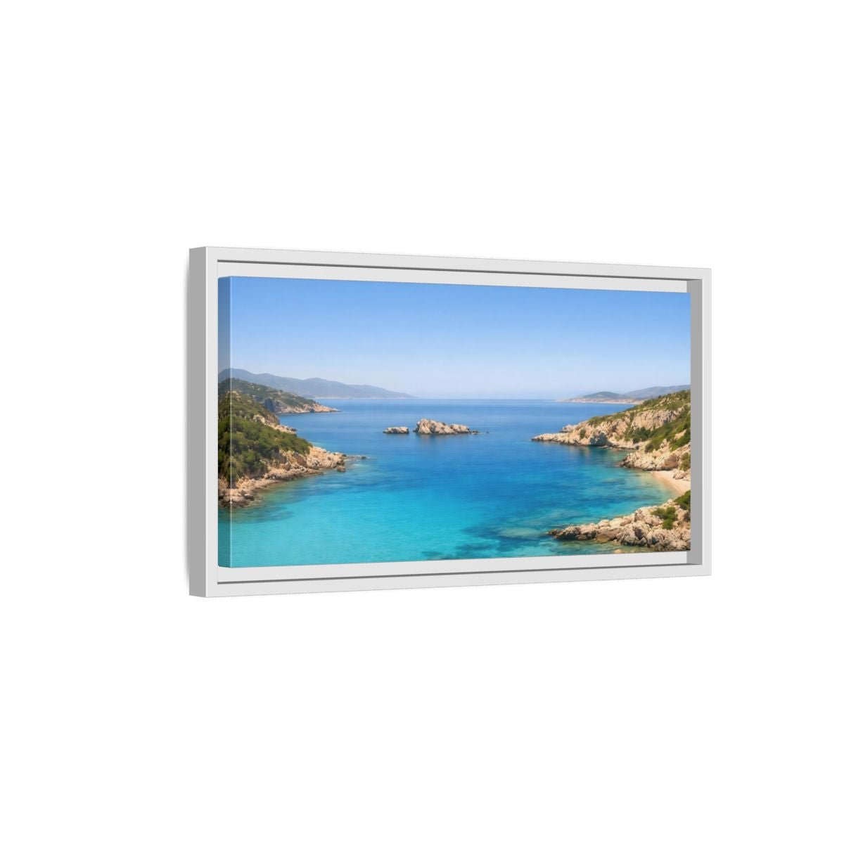 Landscape Nature Coastal Bay Blue Ocean - Framed Canvas Wall Art Print - YesArtYes