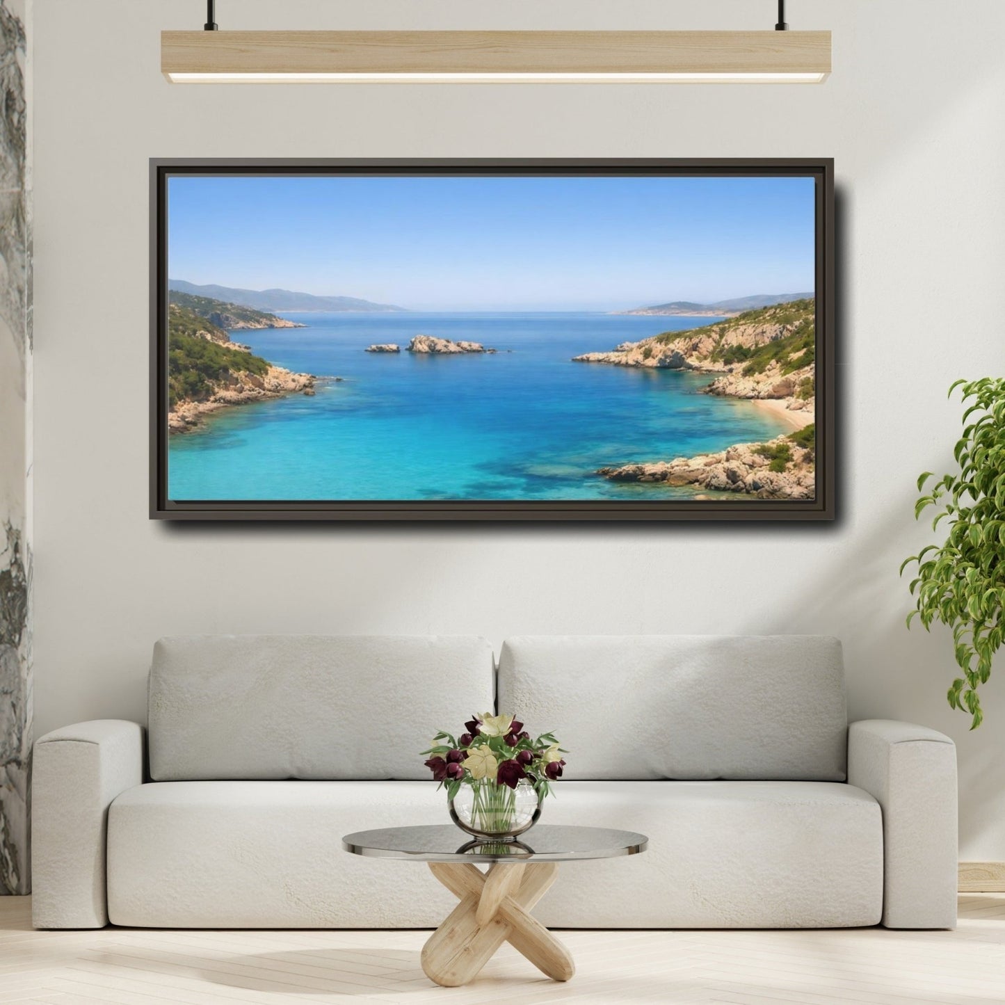 Landscape Nature Coastal Bay Blue Ocean - Framed Canvas Wall Art Print - YesArtYes