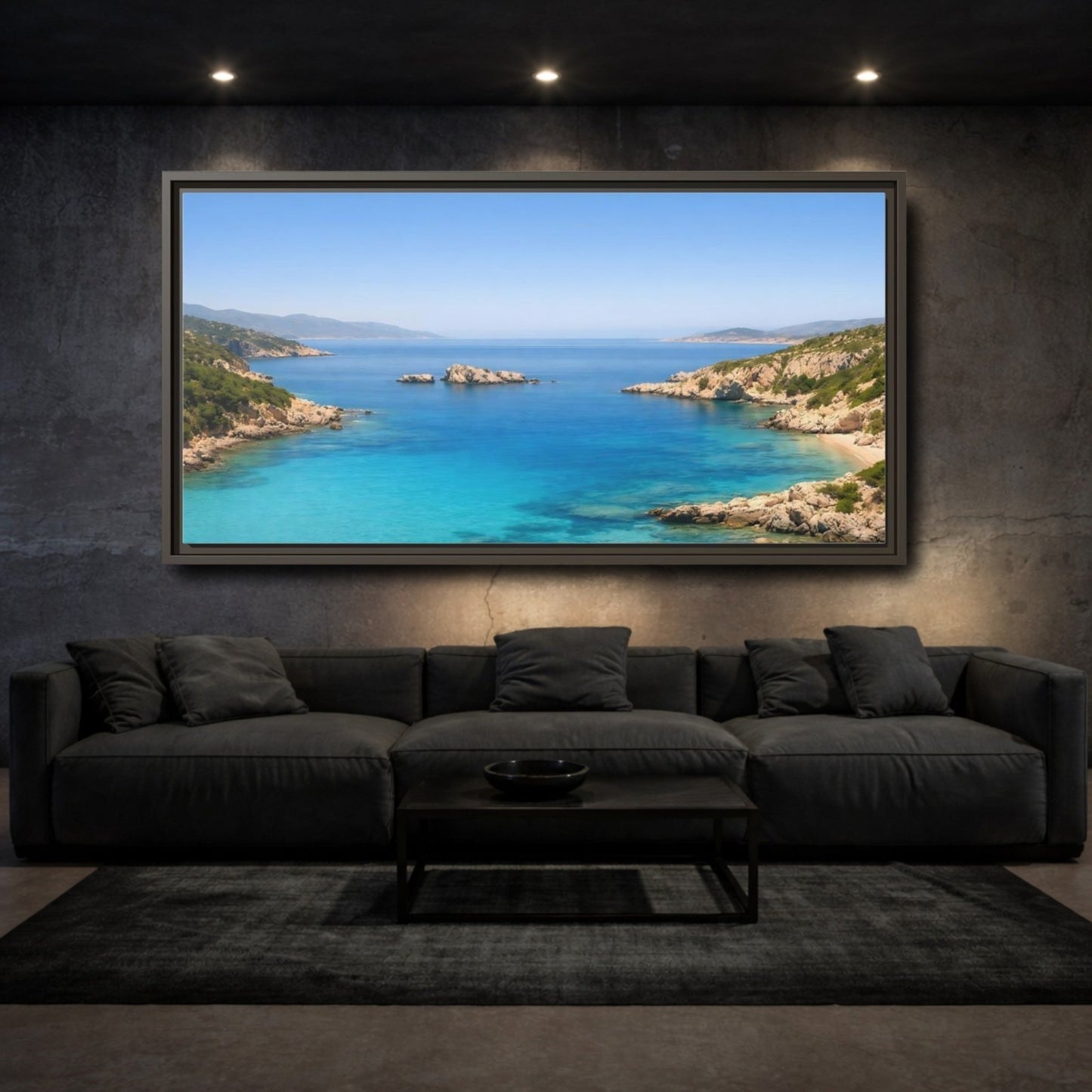 Landscape Nature Coastal Bay Blue Ocean - Framed Canvas Wall Art Print - YesArtYes
