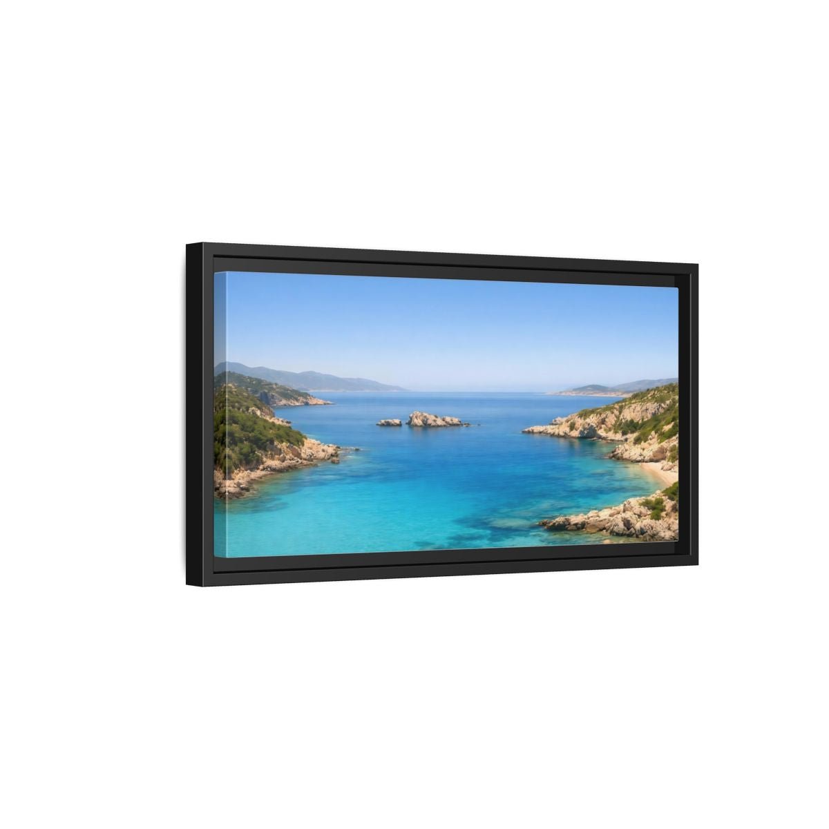 Landscape Nature Coastal Bay Blue Ocean - Framed Canvas Wall Art Print - YesArtYes