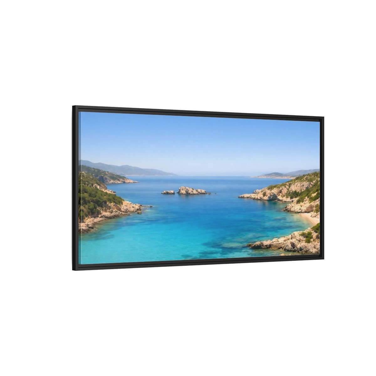 Landscape Nature Coastal Bay Blue Ocean - Framed Canvas Wall Art Print - YesArtYes