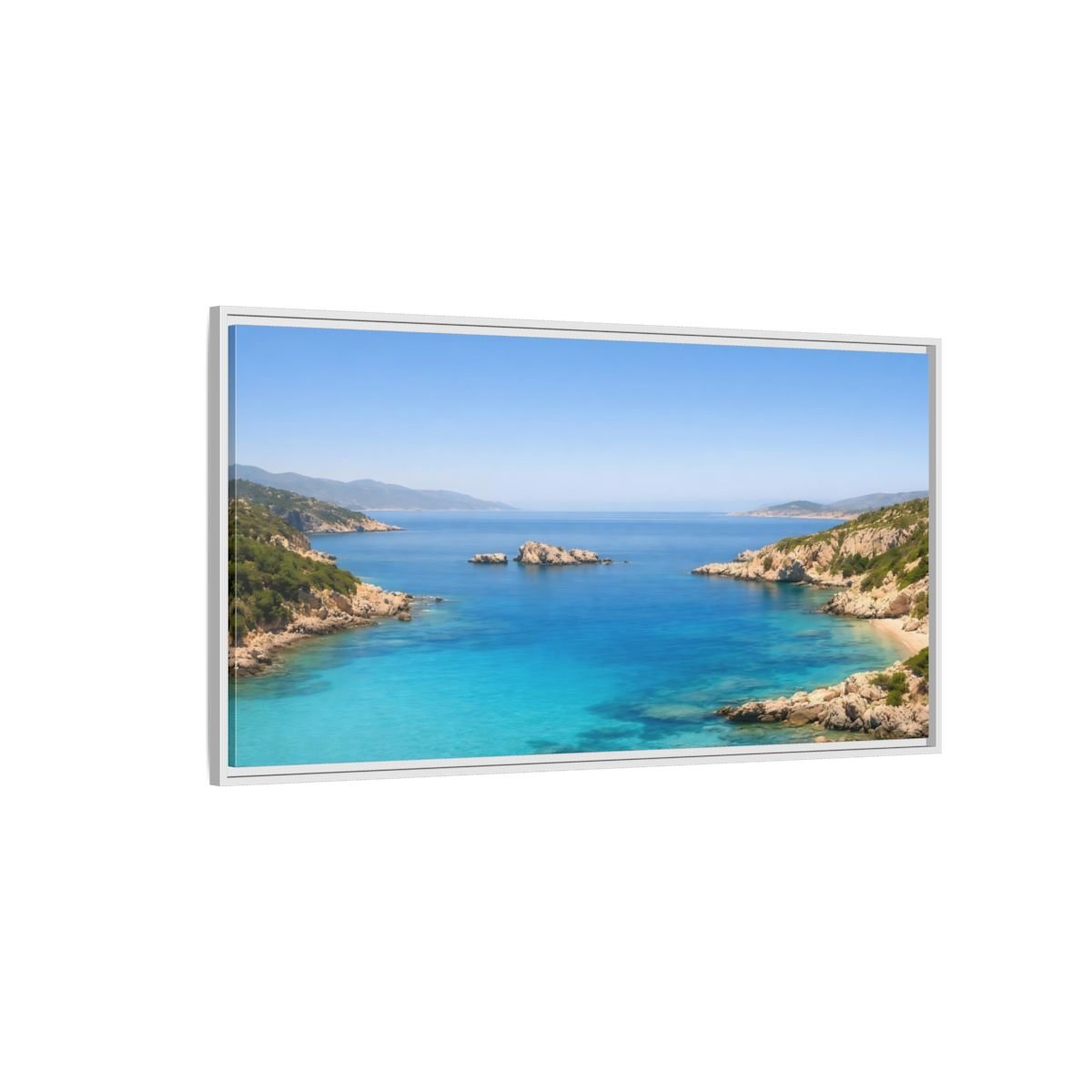 Landscape Nature Coastal Bay Blue Ocean - Framed Canvas Wall Art Print - YesArtYes