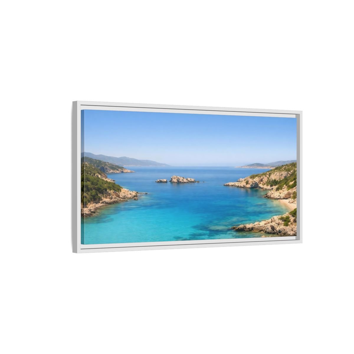 Landscape Nature Coastal Bay Blue Ocean - Framed Canvas Wall Art Print - YesArtYes