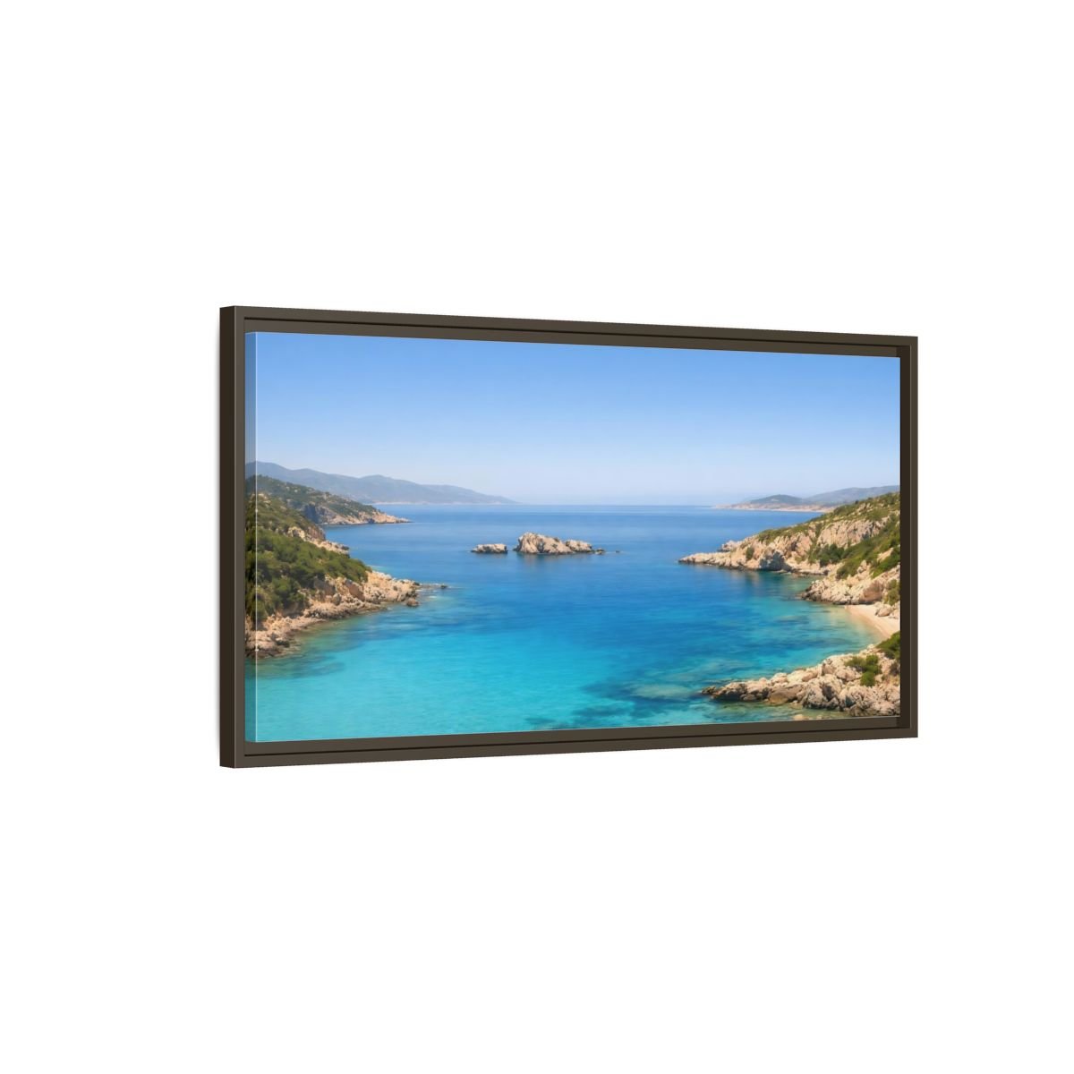 Landscape Nature Coastal Bay Blue Ocean - Framed Canvas Wall Art Print - YesArtYes