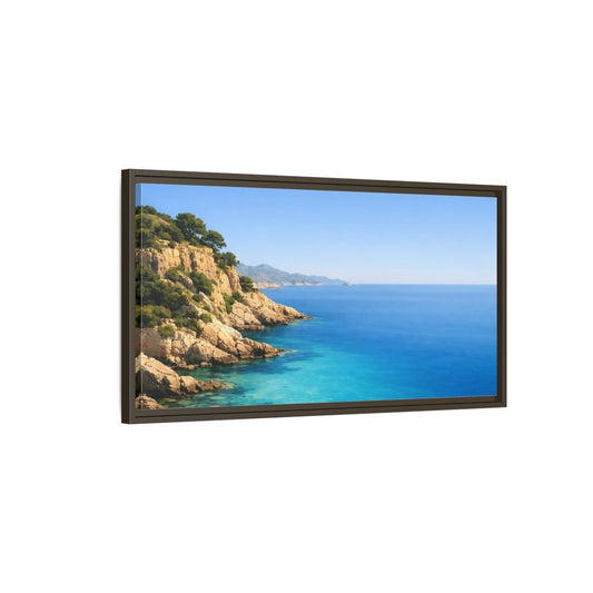 Landscape Nature Coastal Cliffs Blue Seascape - Framed Canvas Wall Art Print - YesArtYes