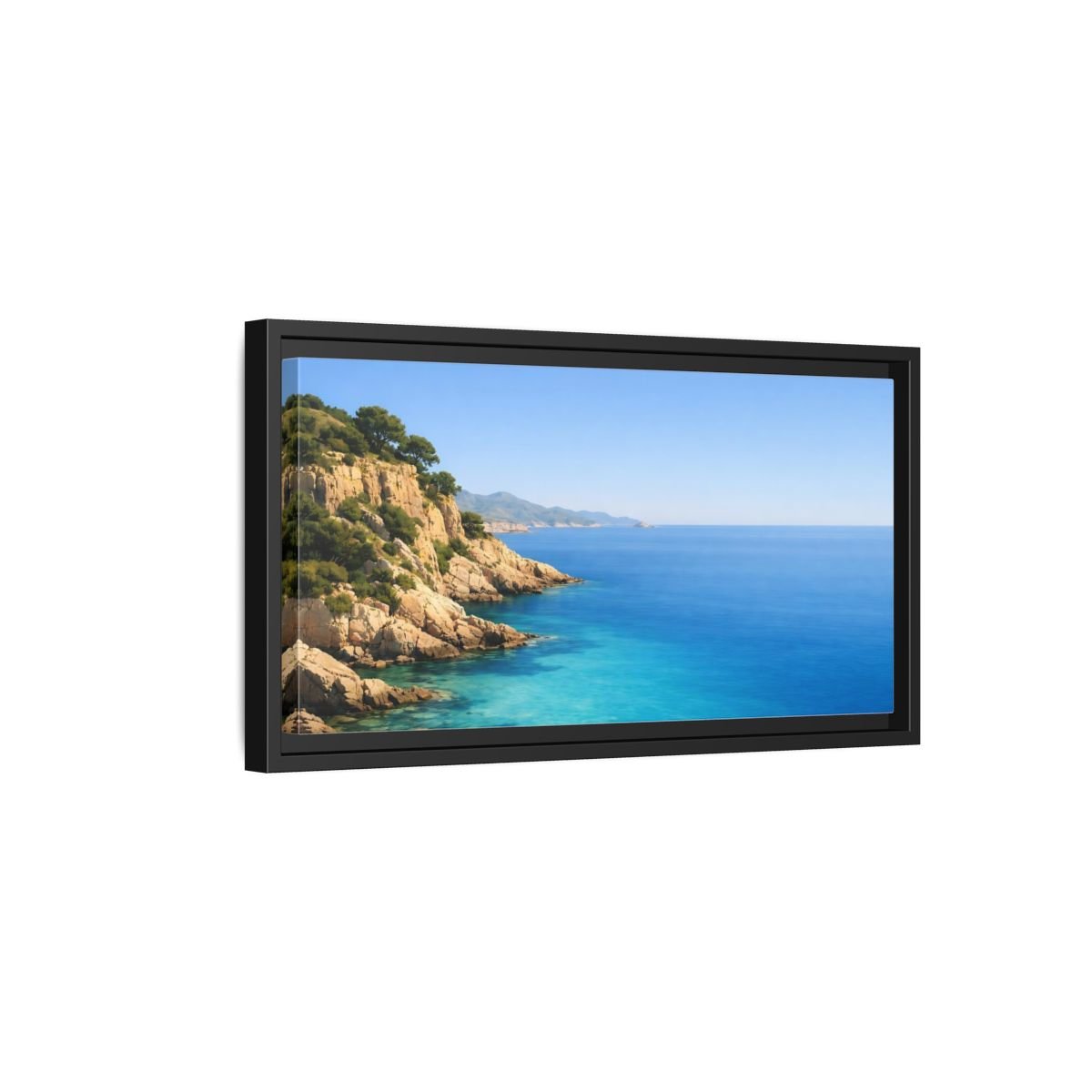 Landscape Nature Coastal Cliffs Blue Seascape - Framed Canvas Wall Art Print - YesArtYes