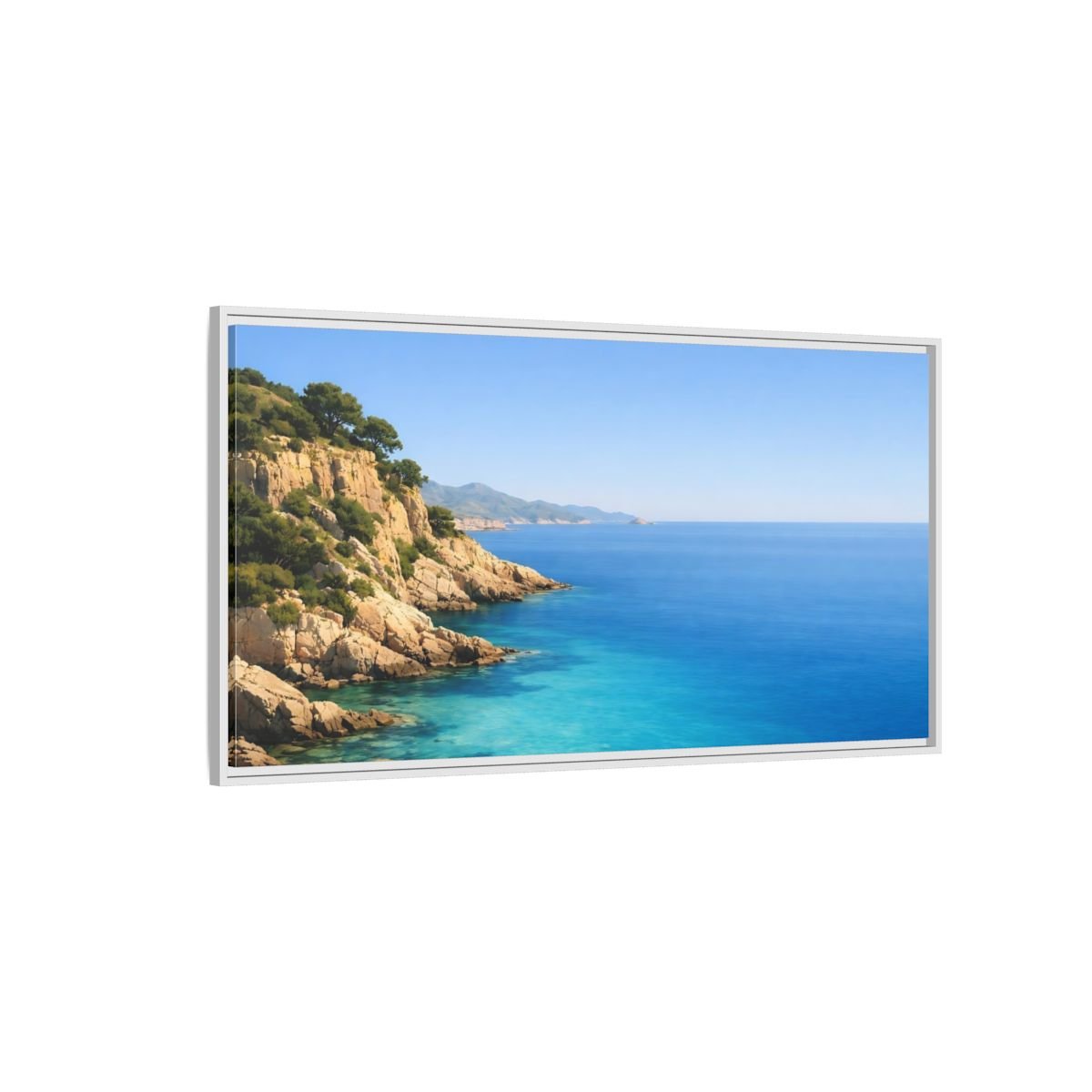 Landscape Nature Coastal Cliffs Blue Seascape - Framed Canvas Wall Art Print - YesArtYes