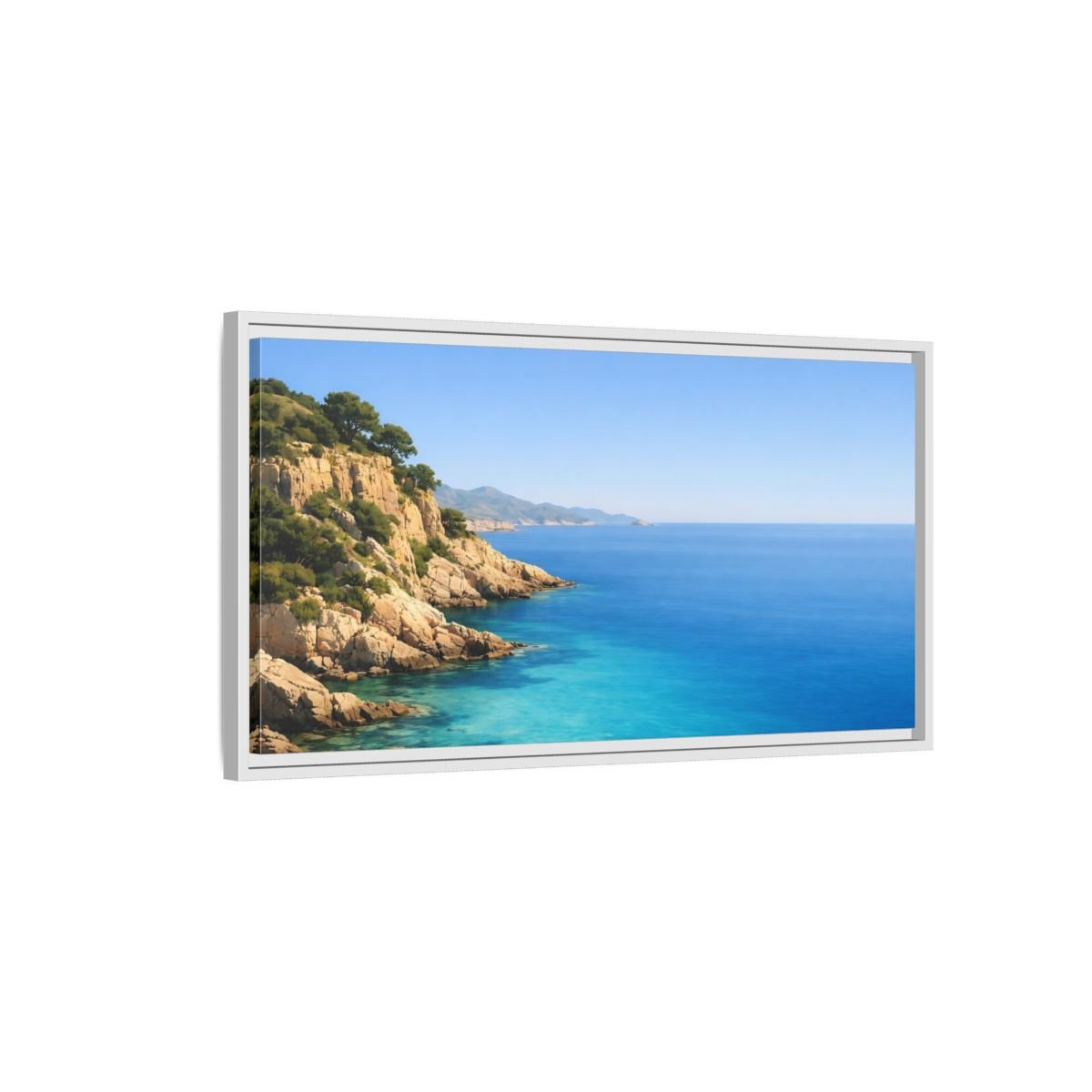 Landscape Nature Coastal Cliffs Blue Seascape - Framed Canvas Wall Art Print - YesArtYes